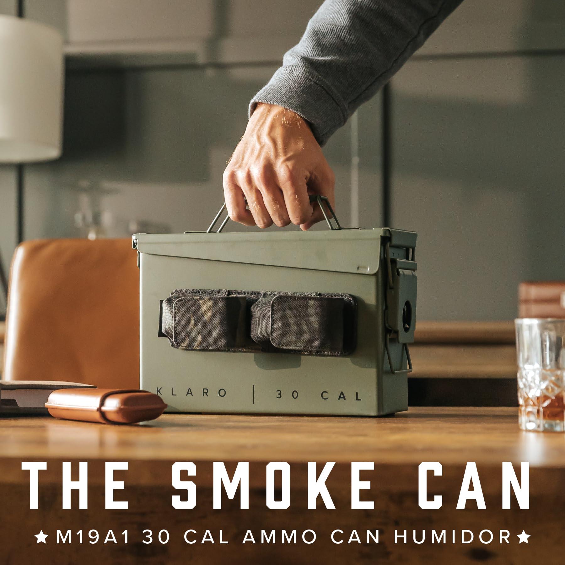 CASE ELEGANCE CASE ELEGANCE - The Smoke Can 30CAL Humidor, Thick Metal Ammo Box, Spanish Cedar Shelves, Army Green Finish, Magnetic Accessory Case - Holds 15-30 Cigars