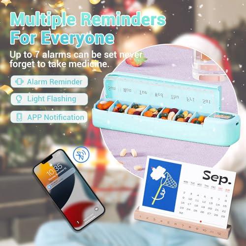 Daviky Daviky Smart Pill Organizer with Alarm, Bluetooth Daily Once a Day Pill Box 7 Day with APP, Weekly Travel Pill Case, Portable Pill Reminder for Medicines, Supplements and Vitamins(Green)