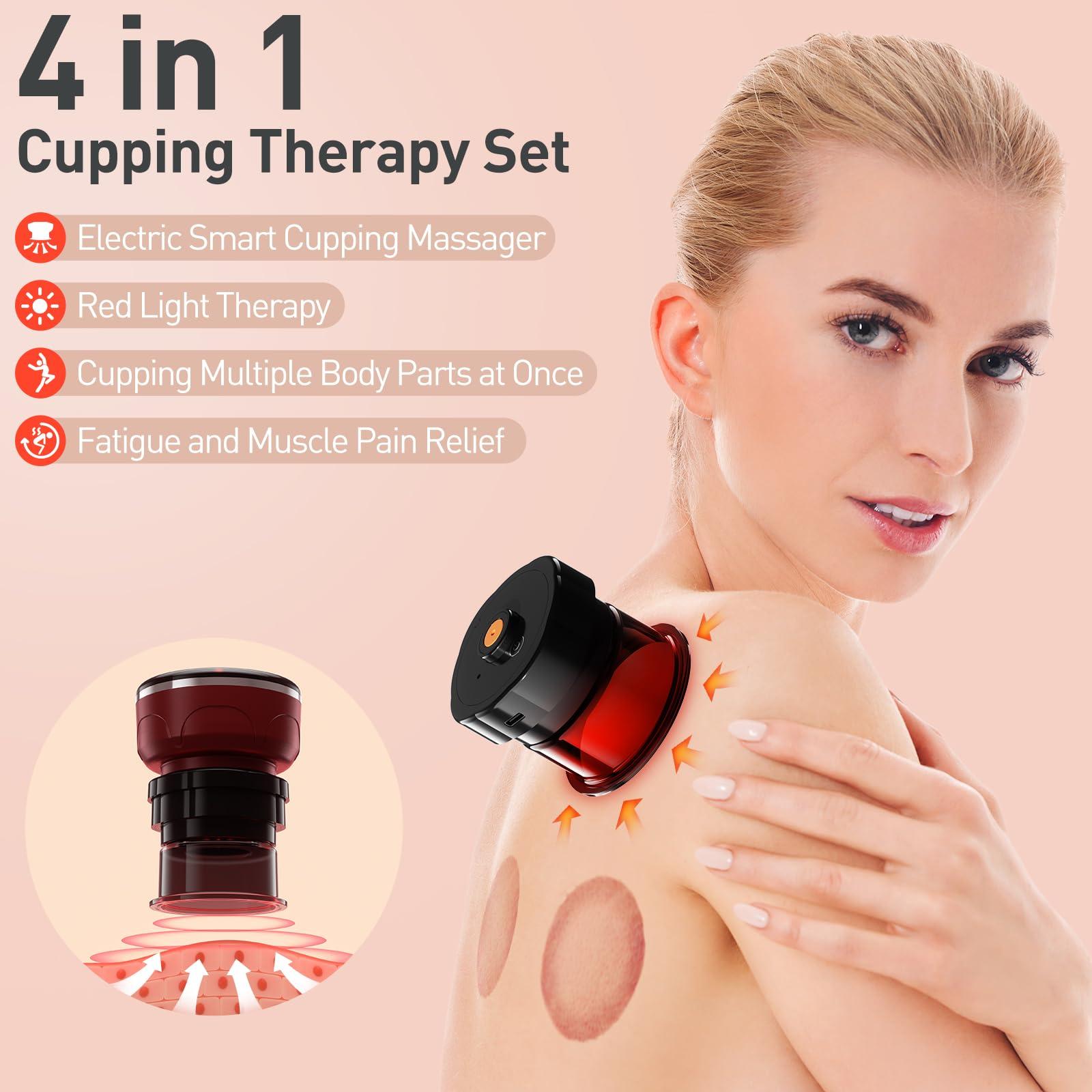 UBALANCE UBALANCE Cupping Kit for Massage Therapy, Cupping Therapy Set 6 Cups, Electric Smart Cupping Machine, 4 in 1 Negative Pressure Massager with 12 Modes for Fatigue Relief, Red