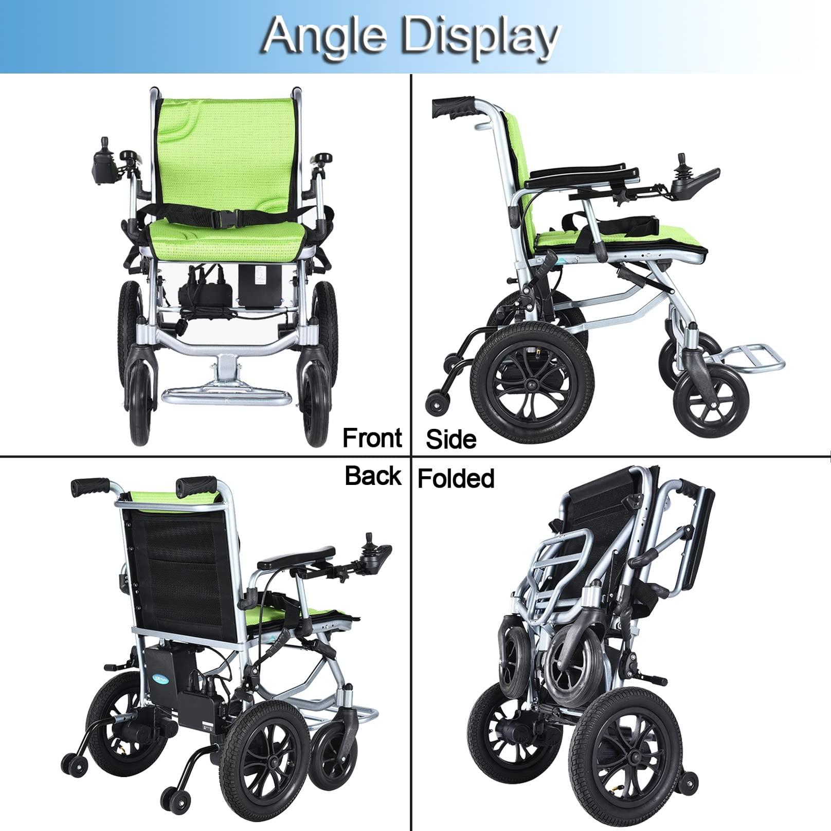 BiiKoon BiiKoon Lightweight Electric Wheelchair Motorized Power Wheelchairs Folding Power Drive Wheel Chair Elderly Disabled Transit Travel Chair for All Terrain (Color : Green)