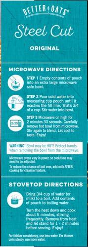 Better Oats Better Oats Original Steel Cut Oatmeal Packets, Instant Oatmeal Packets with Steel Cut Oats and Flax Seeds, Quick Oatmeal Pouches Ready in 2.5 Minutes, Original Flavor, Pack of 10, 11.6 OZ Pack