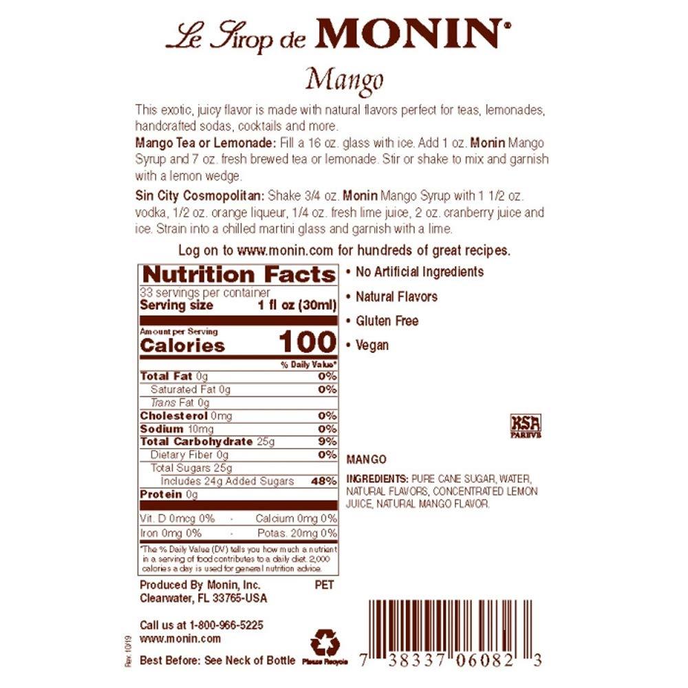 Monin Monin - Mango Syrup, Tropical and Sweet, Great for Cocktails, Sodas, and Lemonades, Gluten-Free, Non-GMO (1 Liter, 2-Pack)
