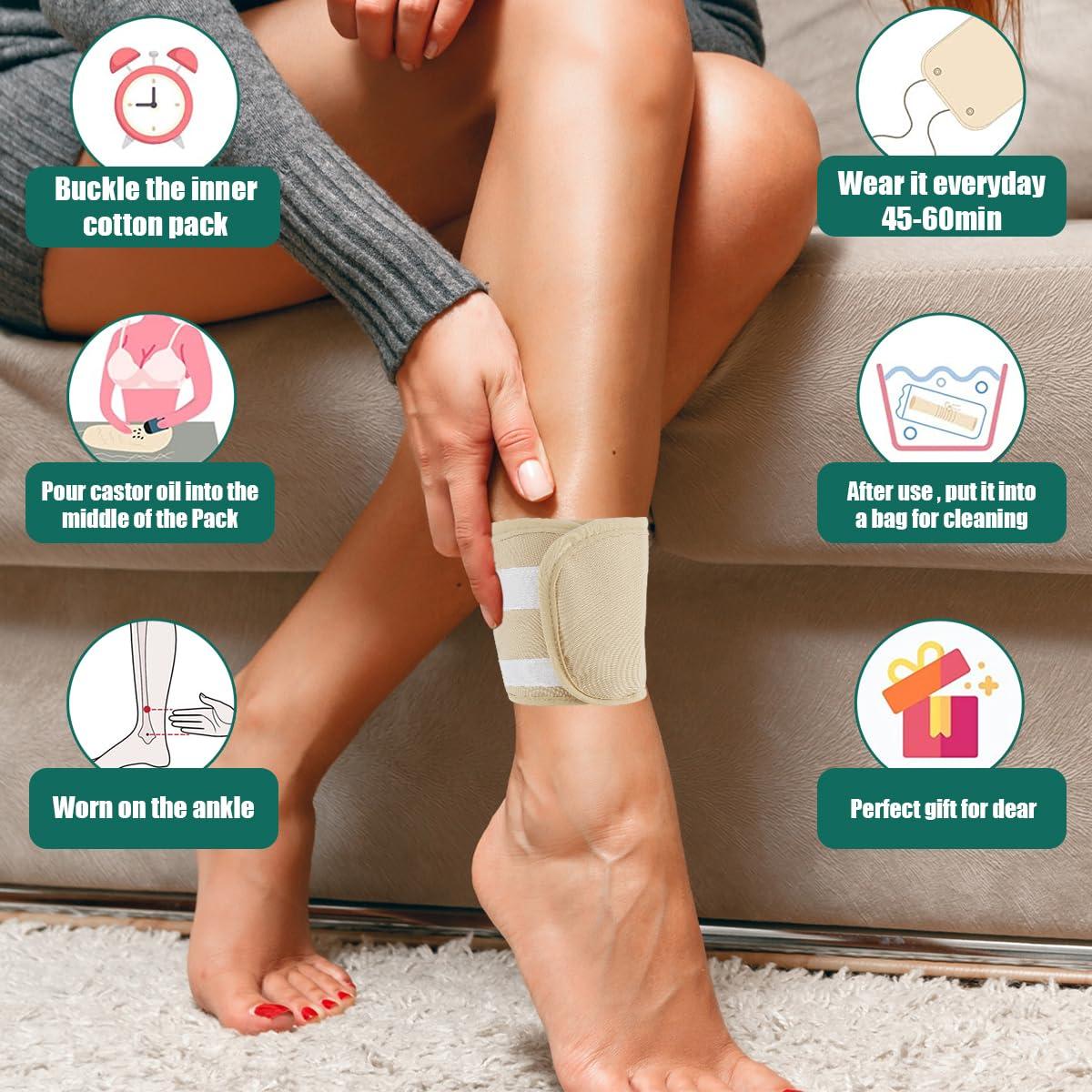 Tzgsonp 4Pcs Castor Oil Wrap Pack for Foot Ankle, Castor Oil Foot Wrap, Castor Oil Foot Compress Wrap, Organic Castor Oil Foot Wrap, Castor Oil Wrap Organic Cotton Flannel, Reusable Castor Oil Compress Pad