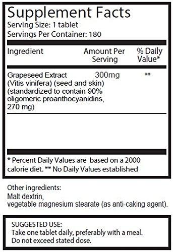 pureclinica pureclinica Grape Seed Extract 300mg x 180 Tablets - 90% Oligomeric Proanthocyanidins. 300% Stronger Than Regular Grape Seed.