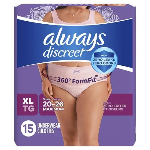 Always Discreet Always Discreet Adult Incontinence & Postpartum Underwear For Women, Classic Cut, Size X-Large, Maximum Absorbency, Disposable, 15 Count (Pack of 1) (Packaging May Vary)