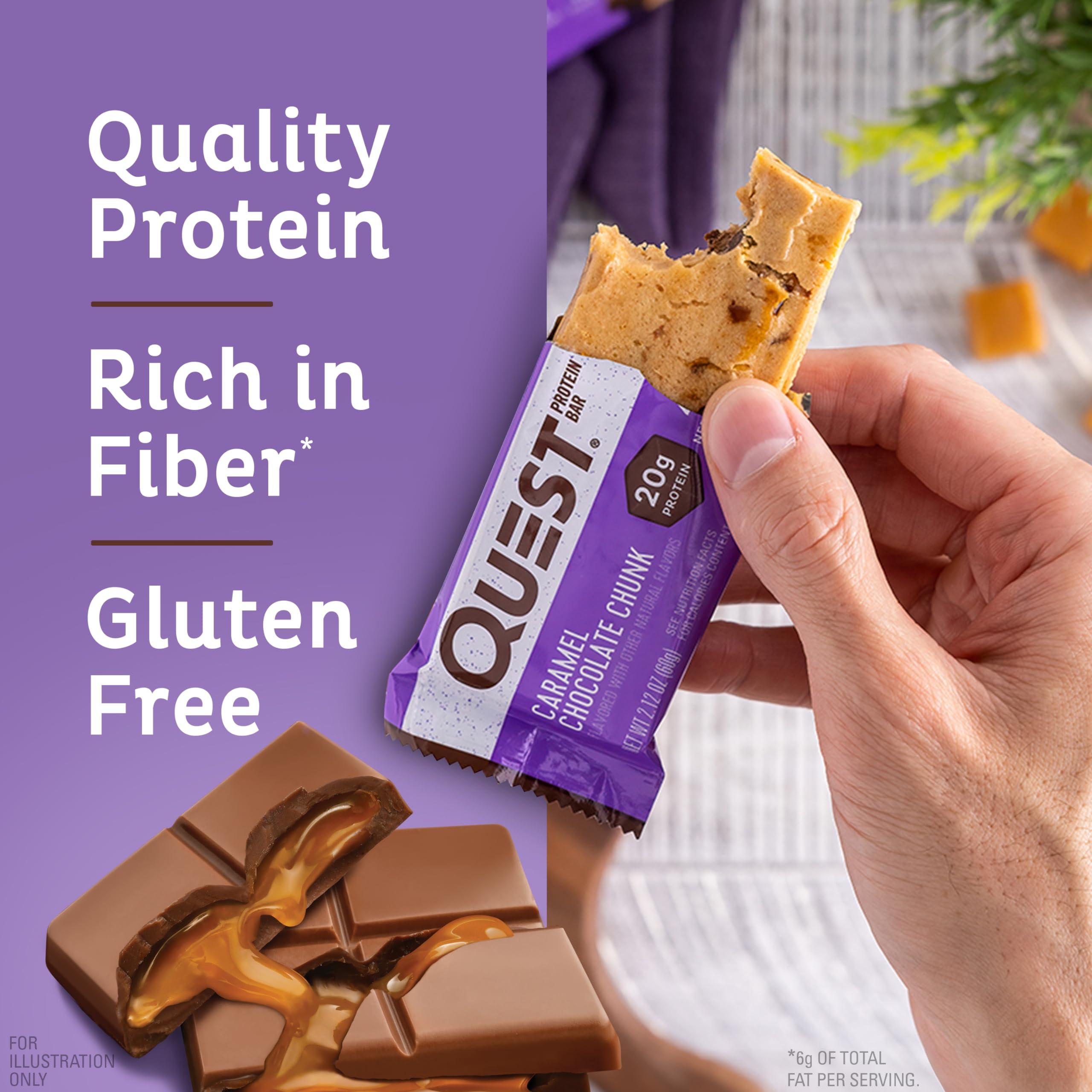 Quest Nutrition Quest Caramel Chocolate Chunk Protein Bars 12 Count and Strawberry Cake Frosted Cookies Twin Pack, High Protein, Low Carb, Gluten Free