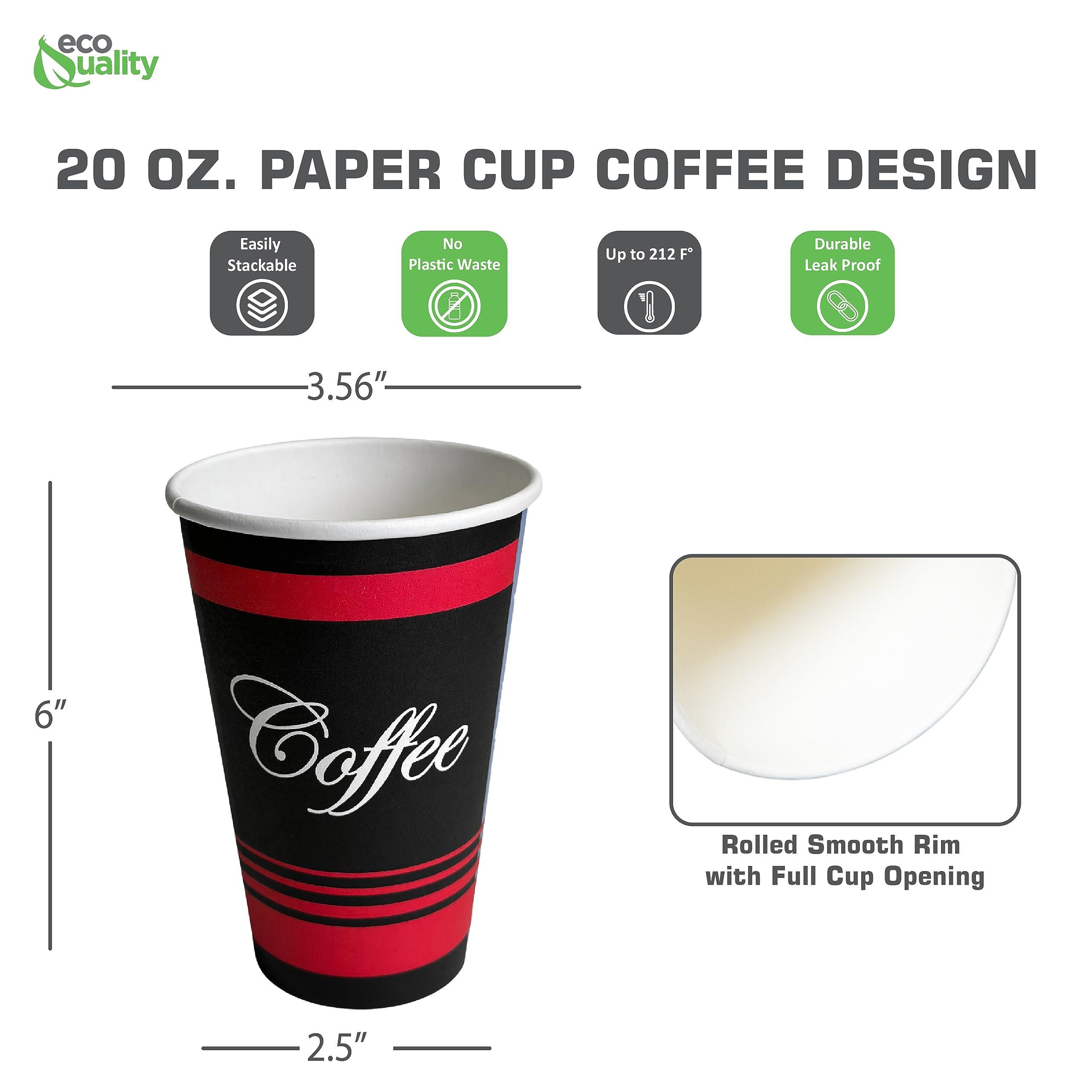 EcoQuality EcoQuality 20 oz Extra Large Paper Cups - Classic Durable Disposable Paper Cups For Hot/Cold Drink, Coffee, Tea, Cocoa, Travel, Office, Restaurant, Concession Stand - 20 Ounce Cups (500)