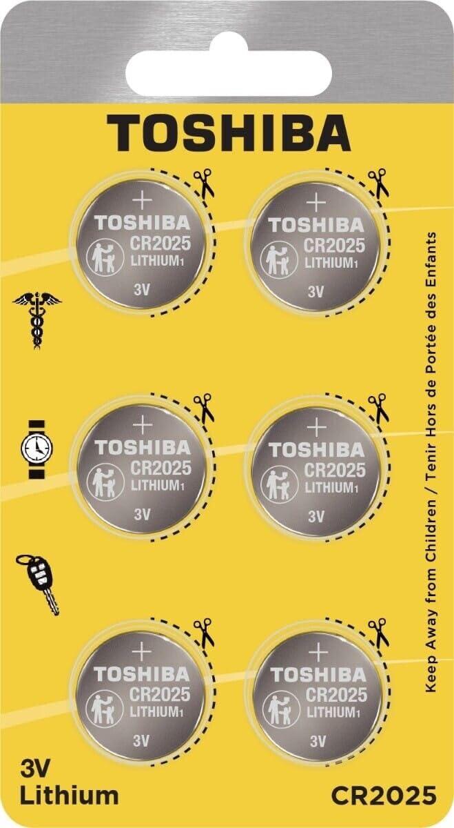 Toshiba Toshiba CR2025 3V Lithium Coin Cell Child Resistant Blister Package (6 Batteries)