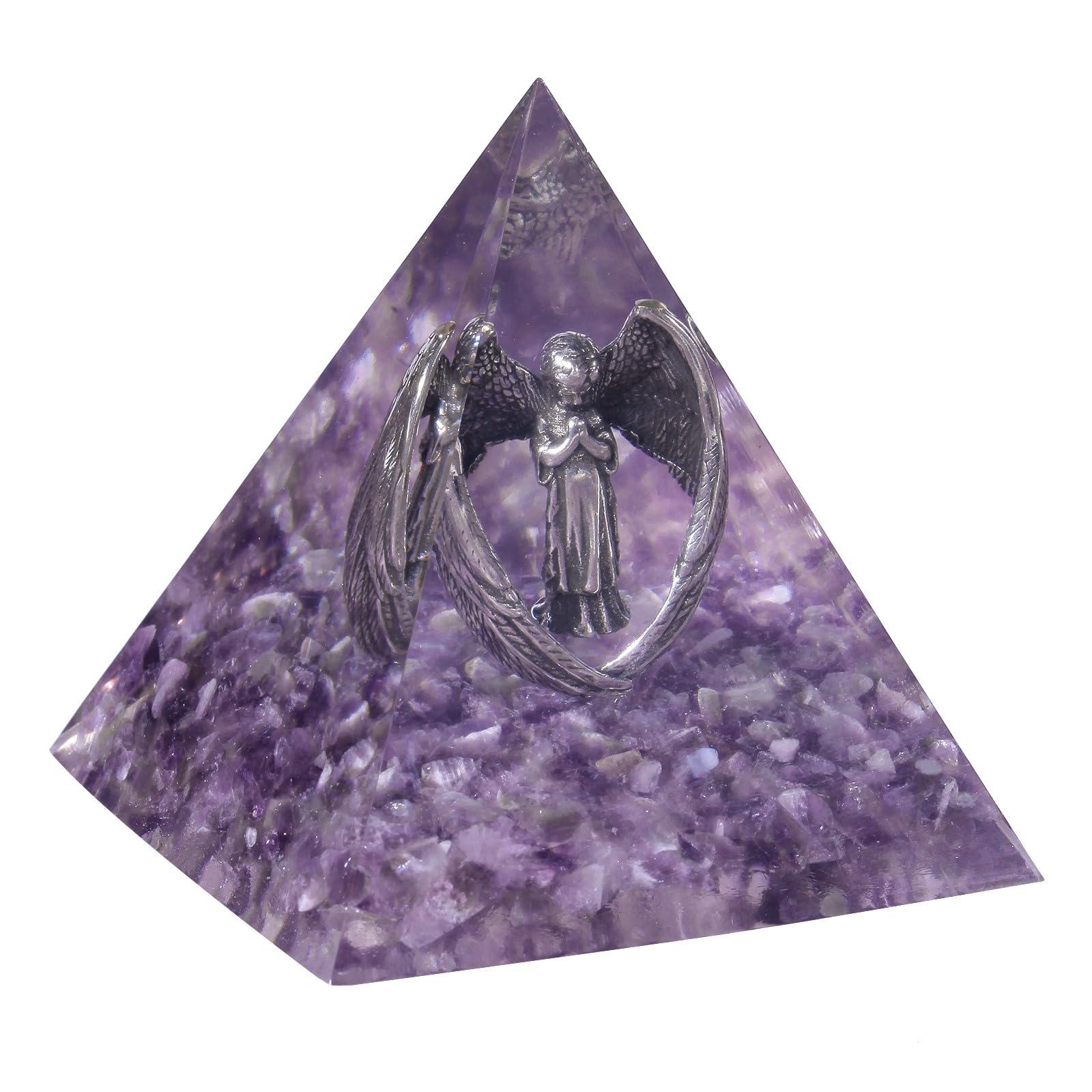 TUMBEELLUWA TUMBEELLUWA Guardian Angel Crystal Pyramid Praying Stone Statue Orgone Energy Generator for Protection Meditation Reiki Healing, Amethyst
