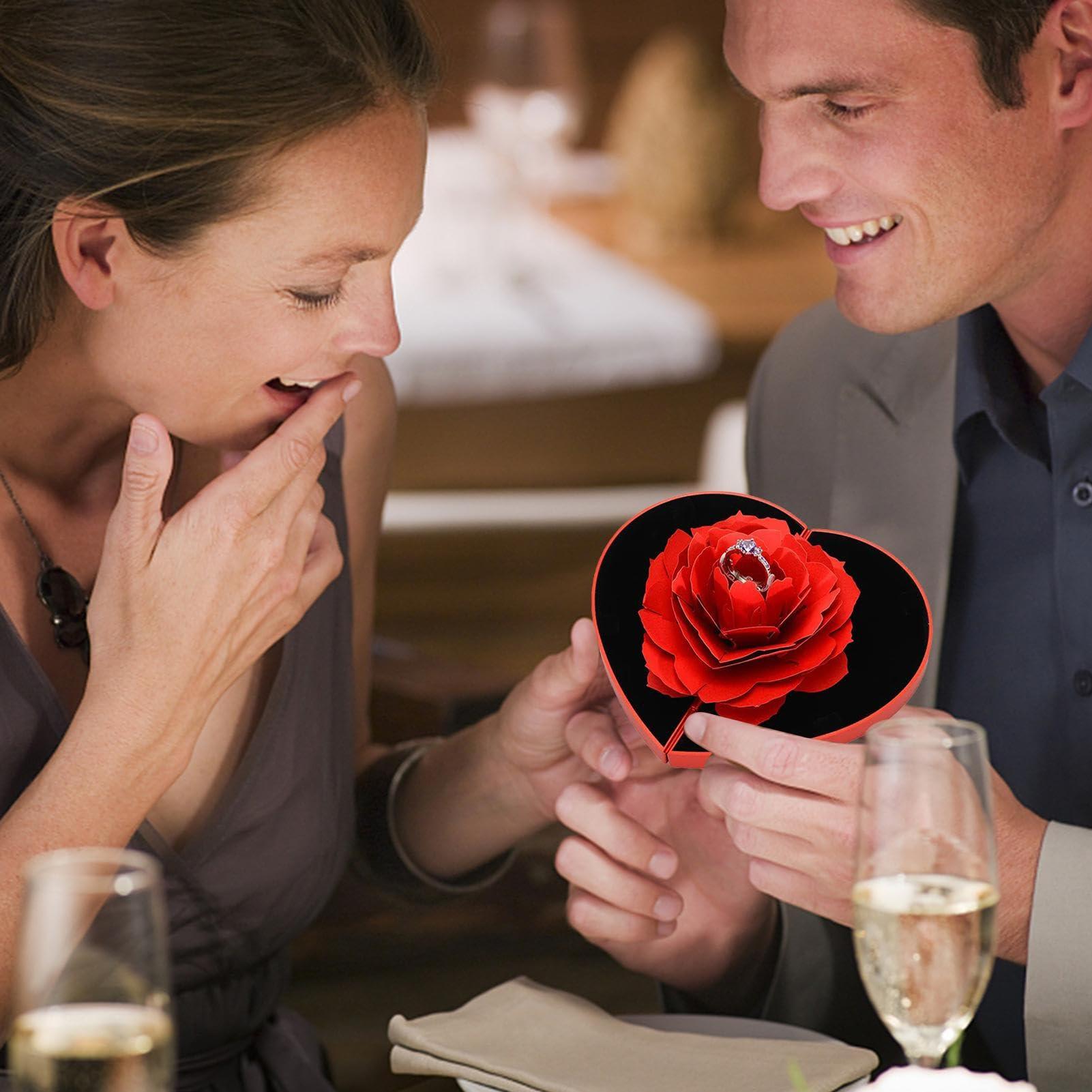 Doefo 3D Heart-Shaped Ring Box | Rotating Ring Love Box with Flower | Express Your Forever Love to Your Special Someone, Unforgettable for Valentine\'s Day