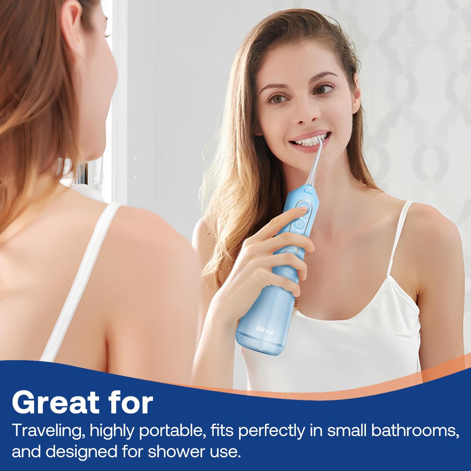Bitvae Bitvae Water Dental Flosser Teeth Pick, Cordless Flosser for Travel with 6 Jet Tips, 3 Modes 5 intensities, IPX7 Waterproof Portable & Rechargeable Oral Irrigator Cleaner, Sky Blue