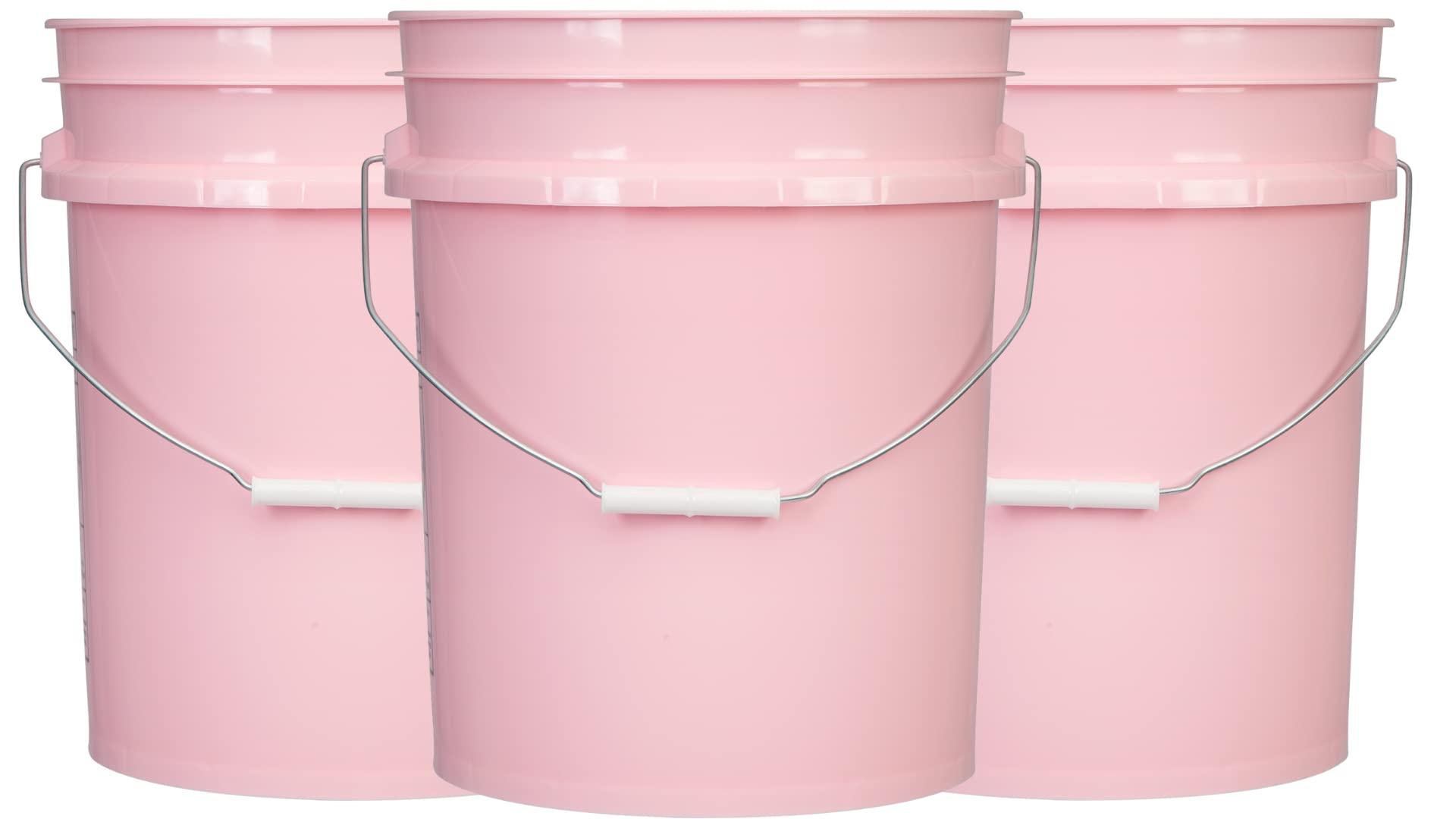 House Naturals House Naturals 5 Gallon Pink Food Grade Plastic Storage Bucket (Pack of 3) Made in USA (Pink Buckets Without Lids)