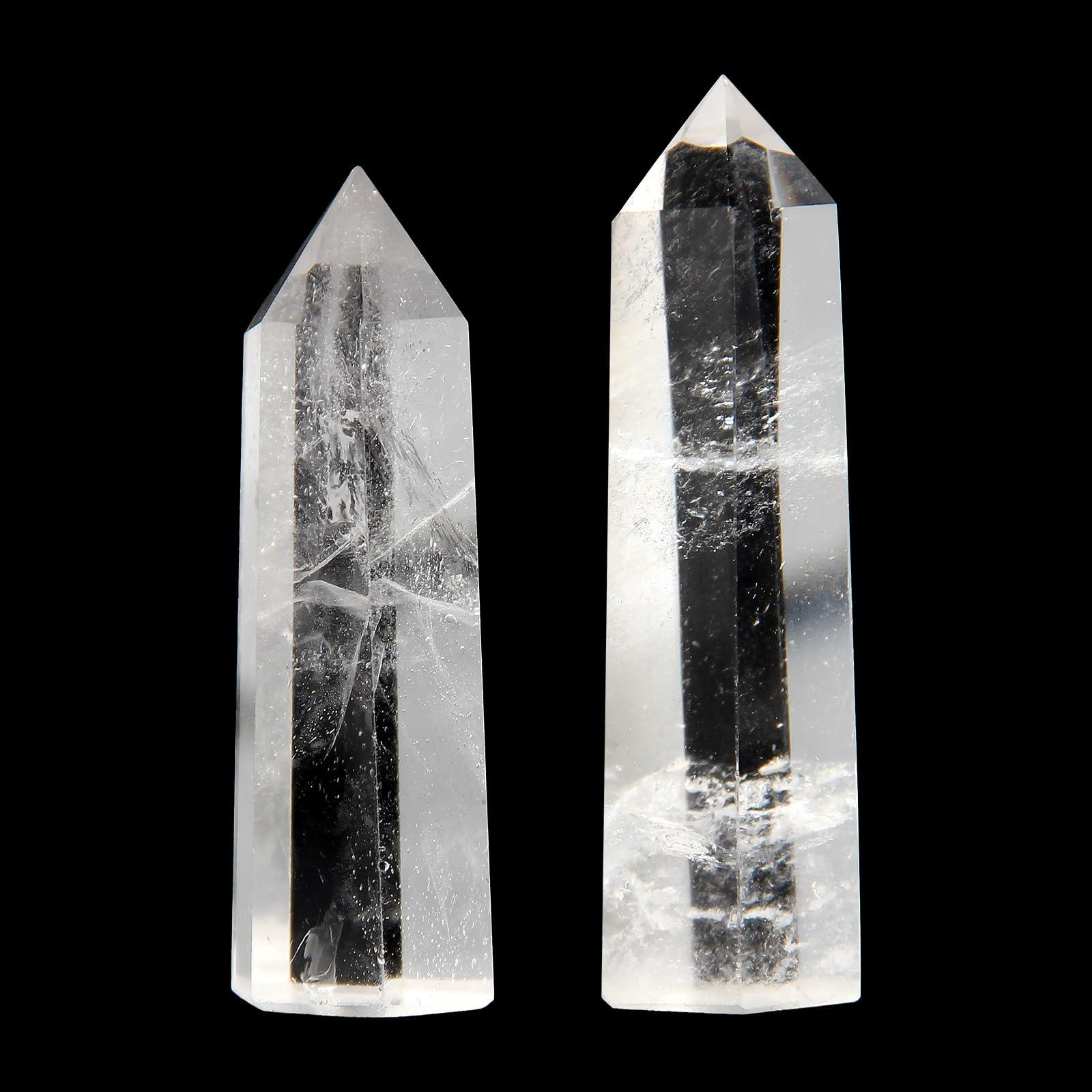 Orientrea Clear Quartz Crystal Wand-2 Pcs 2.4''-2.8'' Natural Clear Quartz Crystal Wands, Healing Crystal and Stones, Natural Clear Quartz Stone Tower, Gift Box Packaging