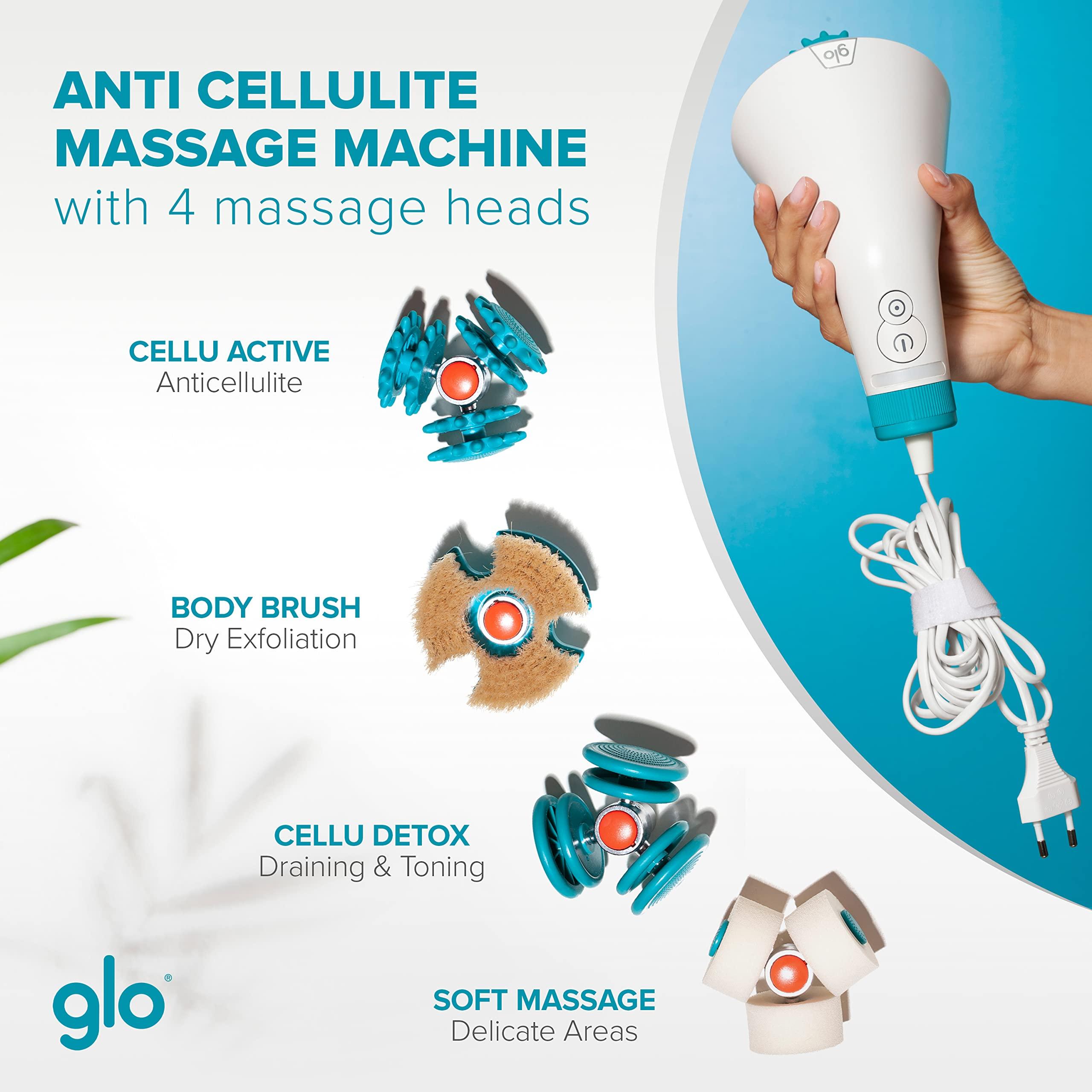 glo glo Glo910+ - Anti-Cellulite Massager - 4 Interchangeable Heads with Phototherapy for Exfoliation & Drainage - for Legs, Thighs, Buttocks & Muscles - Clinically Tested