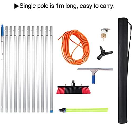 WuDLi Cleaning Brush Window Cleaning Pole, Water Fed Telescopic Brush with Squeegee, Water/Hose Fed Pole, Cleaning Photovoltaic and Solar Panels / 11M Rod / 30Cm Brush Head