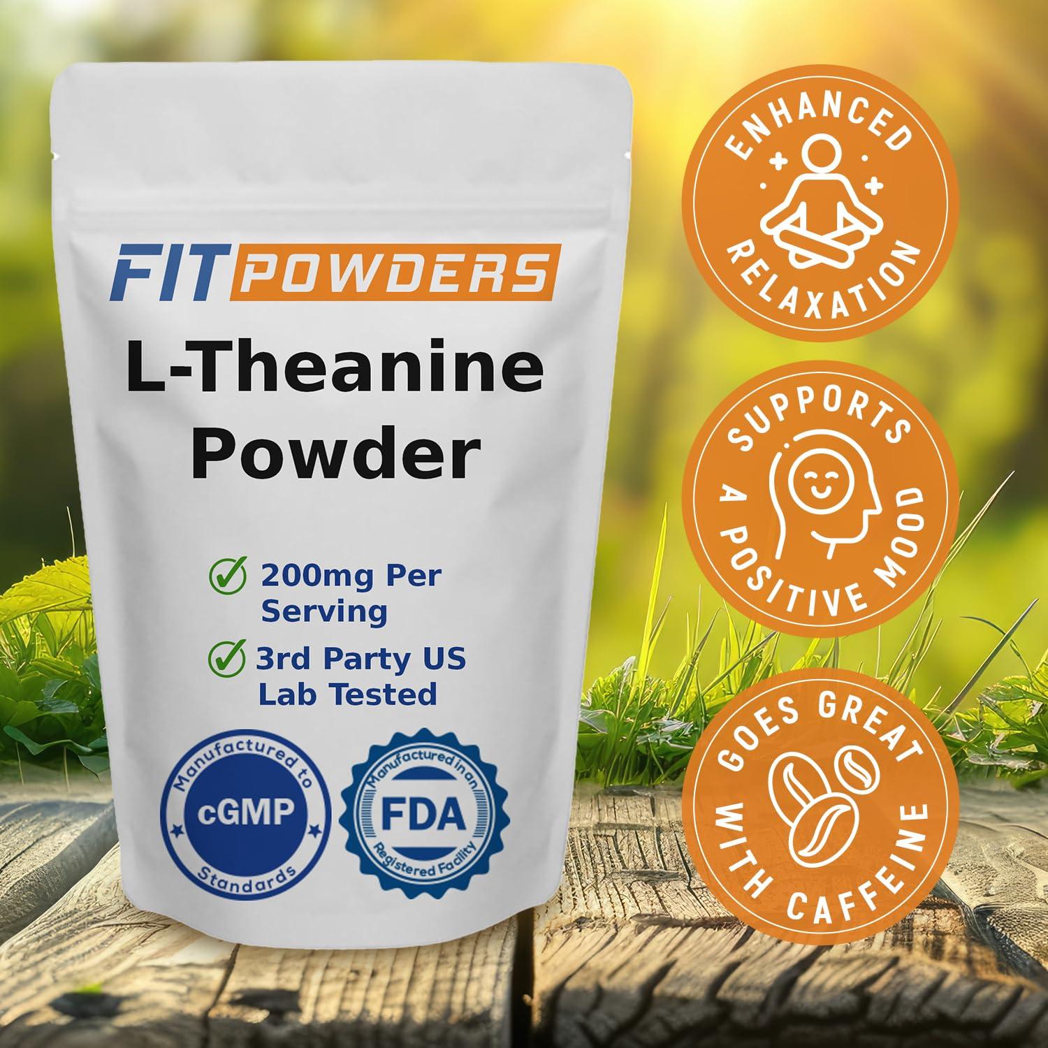 FitPowders FitPowders L-Theanine Powder 100% Pure, Non-GMO, Vegan, Gluten Free Theanine Powder Supplement (Multiple Sizes) Mood and Cognitive, Stress Relief and Relaxation, Scoop Included (250 Grams)
