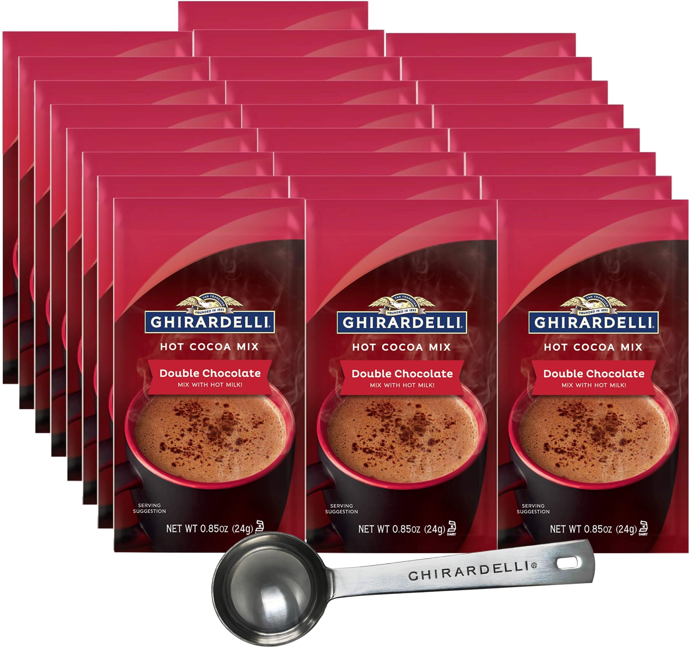 By The Cup Ghirardelli Double Chocolate Hot Cocoa Mix, 0.85 oz Packets (Pack of 25) with Cocoa Scoop
