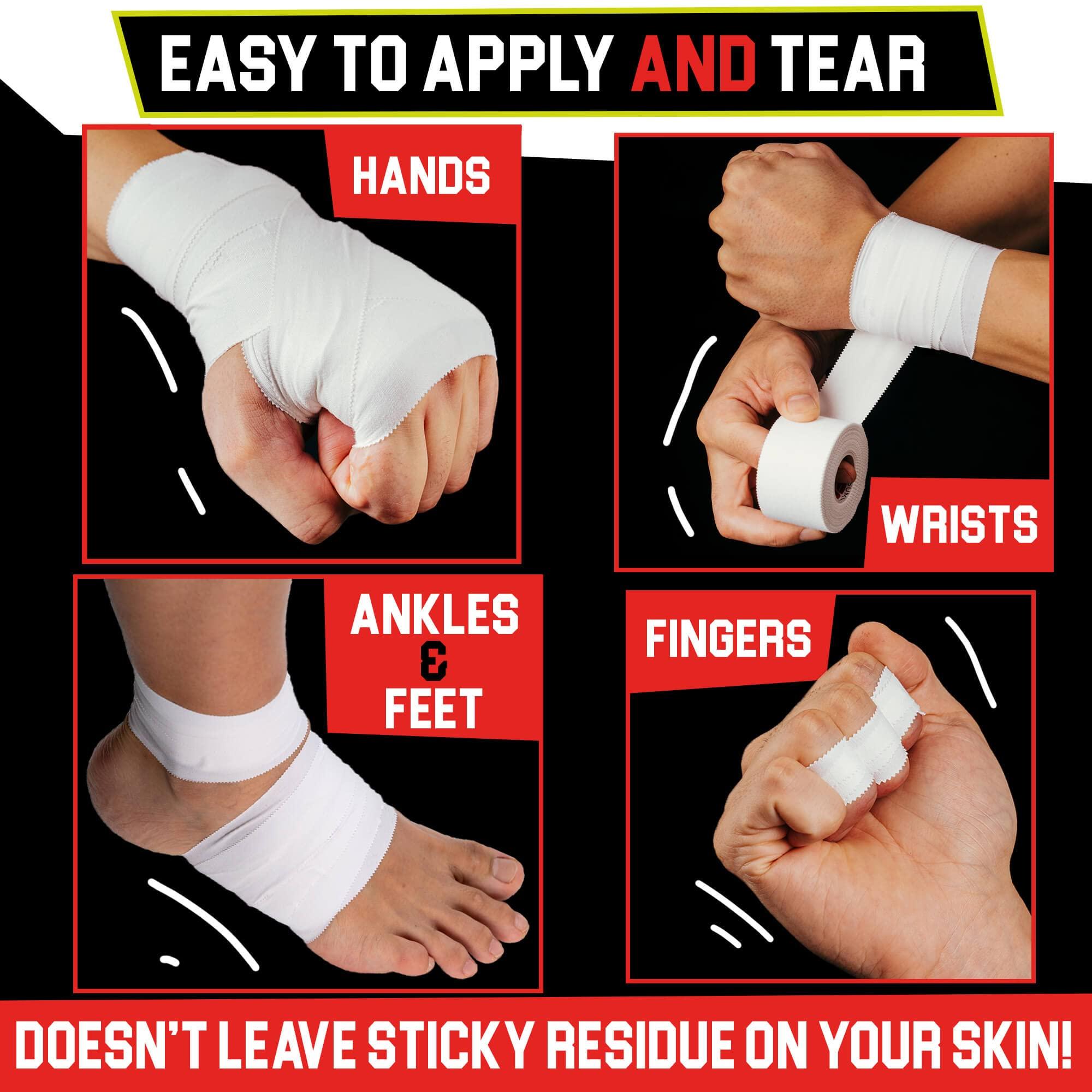 Summum Fit Summum Fit White Athletic Tape Extremely Strong: 8 Rolls + 2 Finger Rolls. Easy to Apply & No Residue. Sports Tape Athletic for Boxing Football Climbing or Gymnastics for Wrist Ankle & Hand Protection