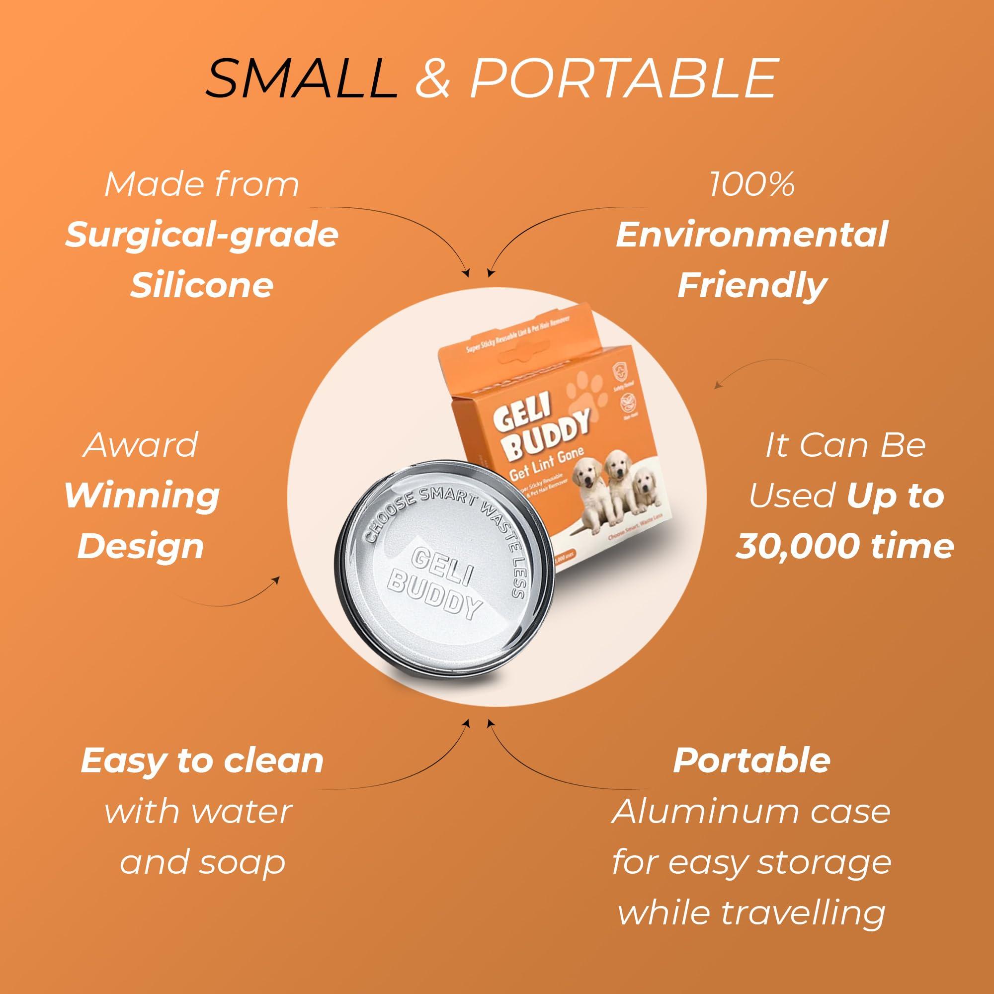 INBEBO INBEBO Geli Buddy - Pet Hair and Lint Remover for Clothes, Sofa, Furniture, Carpet, and Car Cleaning - Cat and Dog Hair Remover - 30,000 Uses & Earth-Friendly Pet Hair Removal Tool - Small, Orange