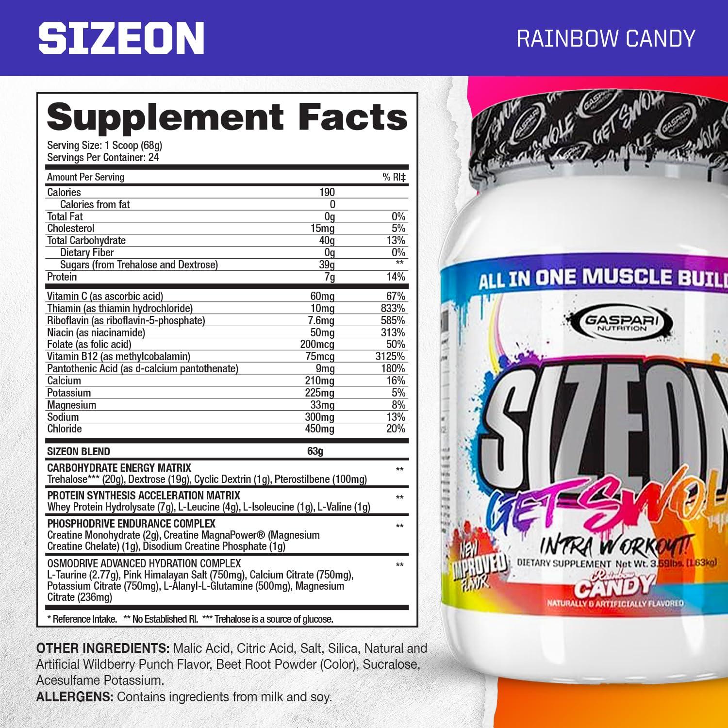 Gaspari Nutrition Gaspari Nutrition SizeOn, The Ultimate Hybrid Intra-Workout Amino Acid & Creatine Formula, Increased Muscle Volume & Muscle Recovery (3.59 Pound, Rainbow Candy)
