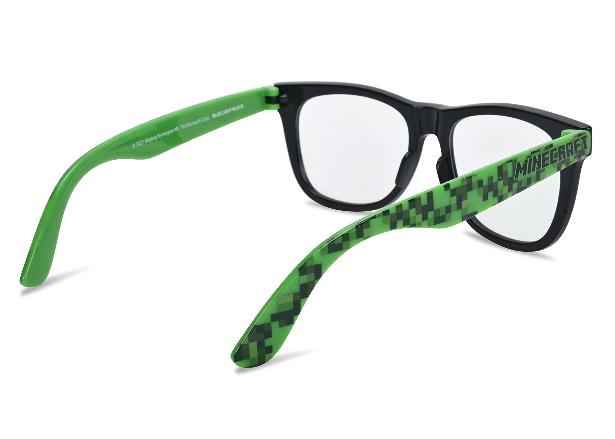 Minecraft Minecraft Blue Light Blocking Glasses with Pouch Computer Glasses and Video Gaming Eyewear Protection (Green/Black)