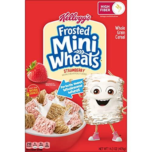 Frosted Mini-Wheats Kellogg's Frosted Mini Wheats Breakfast Cereal, Fiber Cereal, Kids Snacks, Strawberry, 14.3oz Box (1 Box)