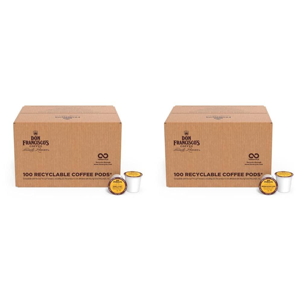 Don Francisco's Don Francisco's Vanilla Nut Flavored Medium Roast (100) + Hawaiian Hazelnut Flavored Med. Roast (100), 200 Recyclable Single-Serve Coffee Pods, Compatible with K-Cup Keurig Coffee Maker (Incl. 2.0)