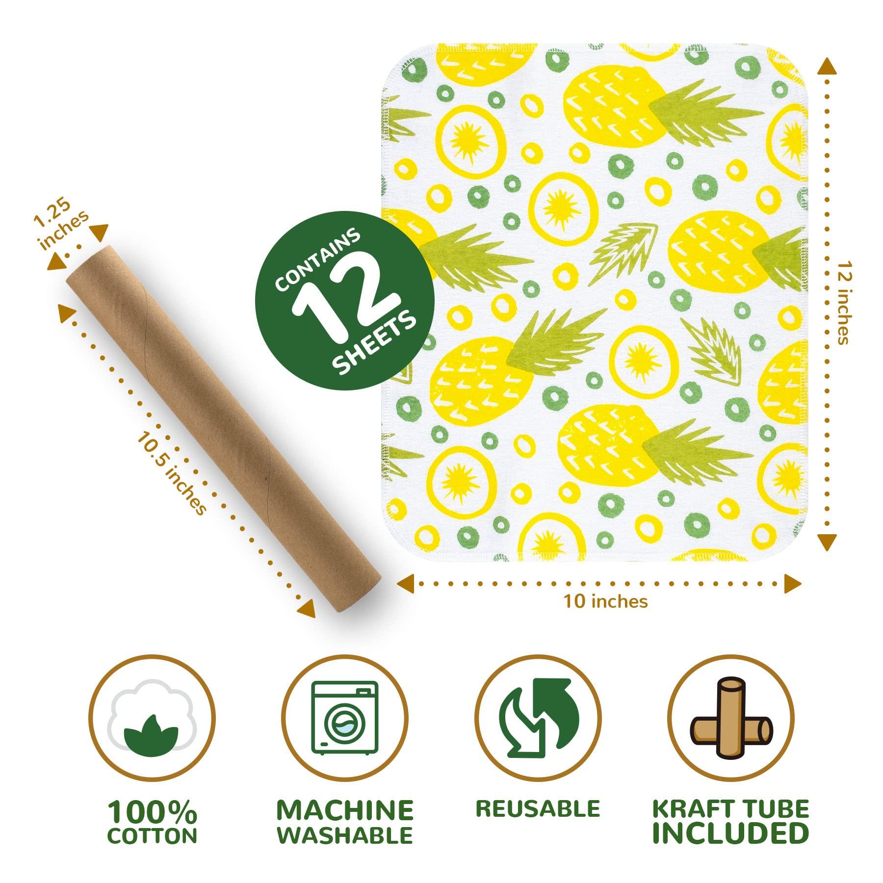 BOJUST BOJUST Reusable Paper Towels Washable Roll-12 Pieces Eco Cotton Paperless Paper Towels | Napkins Cloth Paper Towels for Kitchen | Zero Waste Products Alternative Paper Towel(Pineapple, 12 Towels)