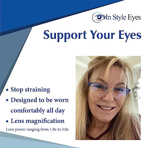In Style Eyes In Style Eyes Blue Light Blocking Computer Reading Glasses - Classic Browline Frame Reader Glasses with Aspheric Lens - Blue - 1.0x