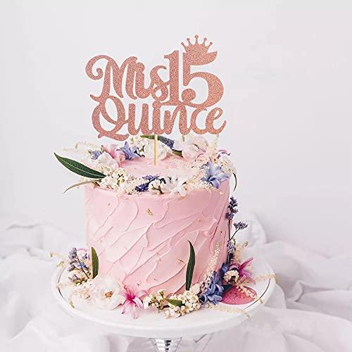 Unimall Unimall Rose Gold Glitter Spanish Mis Quince Cake Toppers with Crown 15th Birthday Party Cake Toppers My Fifteen Years Old Birthday Children 15 Birthday Cake Picks Party Decoration