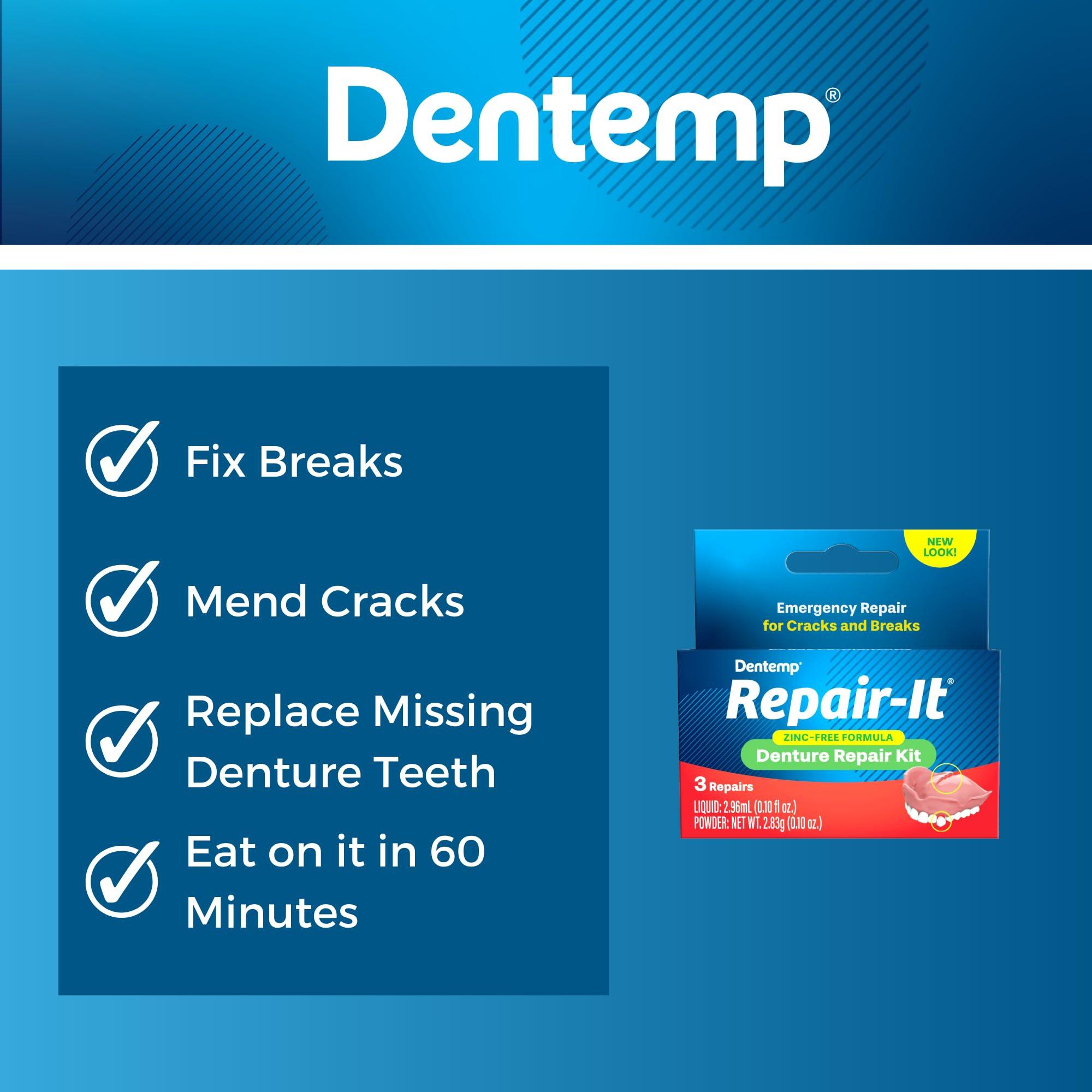 Dentemp Dentemp Repair Kit - Repair-It Advanced Formula Denture Repair Kit (Pack of 3) - Denture Repair Kit Repairs Broken Dentures - Denture Repair to Mend Cracks & Replace Loose Teeth