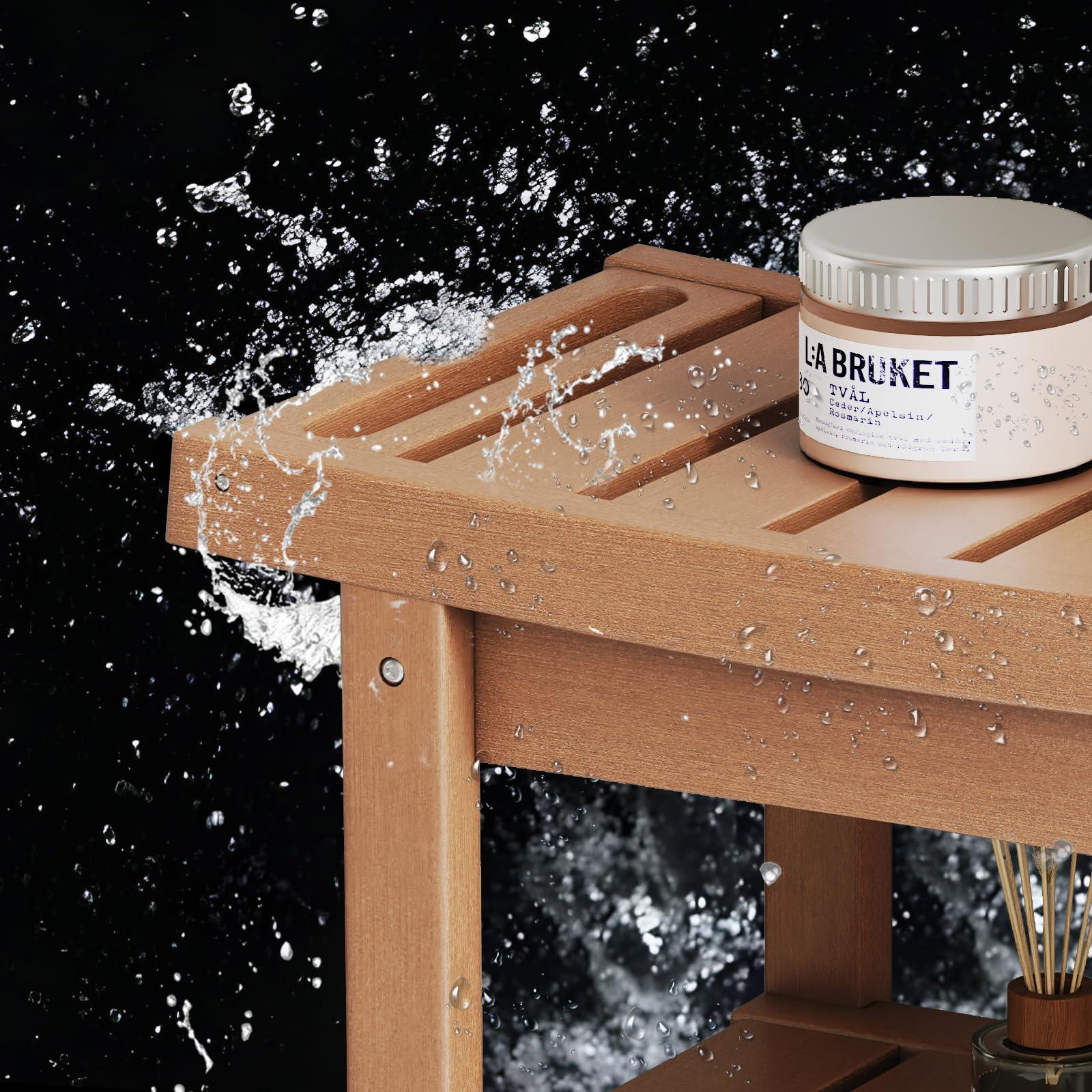 FERFALDER FERFALDER HDPE Waterproof Shower Bench Seat for Inside Showers 24" Corner Shower Bench with Storage Towel Shelf, Durable Bath Bench for Shower, Ideal Shower Bench for Shower Use