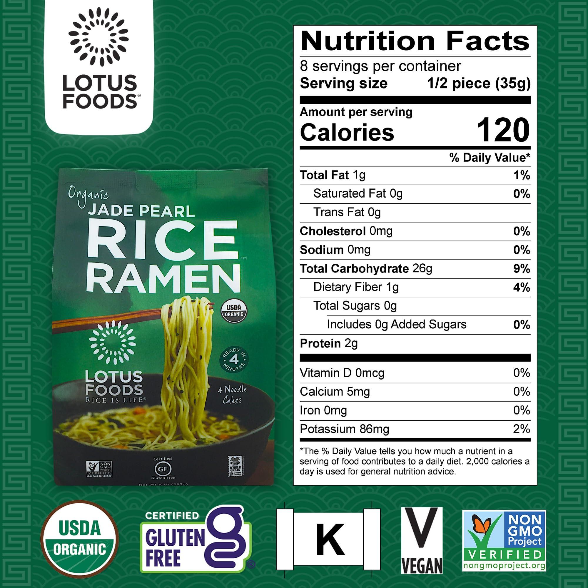 Lotus Foods Lotus Foods Organic Jade Pearl Rice Ramen Noodles - Gluten Free Instant Ramen Noodles, Vegan, Low Sodium, Made with Brown Rice Flour and White Rice Flour, Ready in 4 Minutes - 10 Oz (Pack of 6)