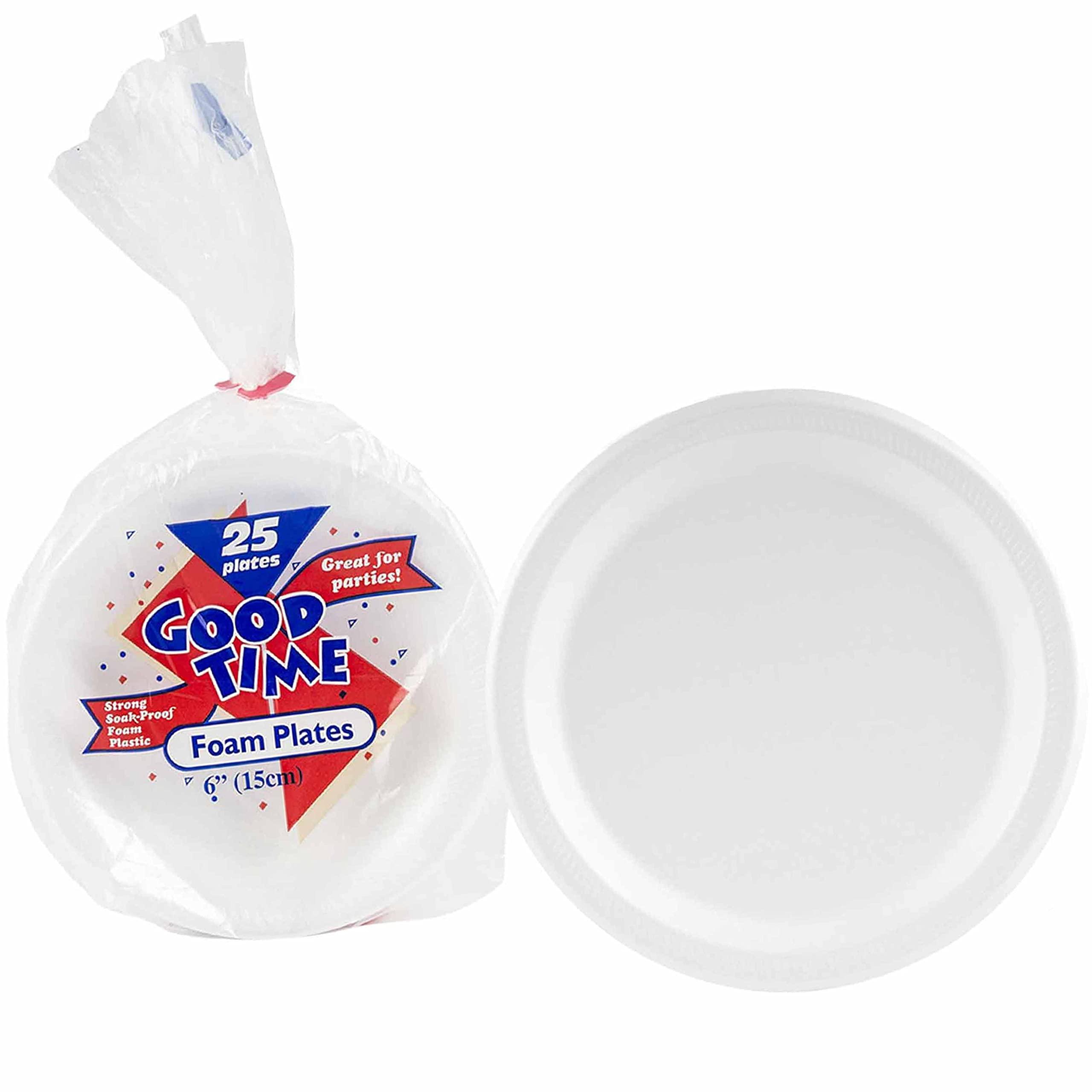 GENERIC 50 Pack Premium Foam Plastic Plates 6 Inch Party White Soak Proof Heavy Duty 6\"