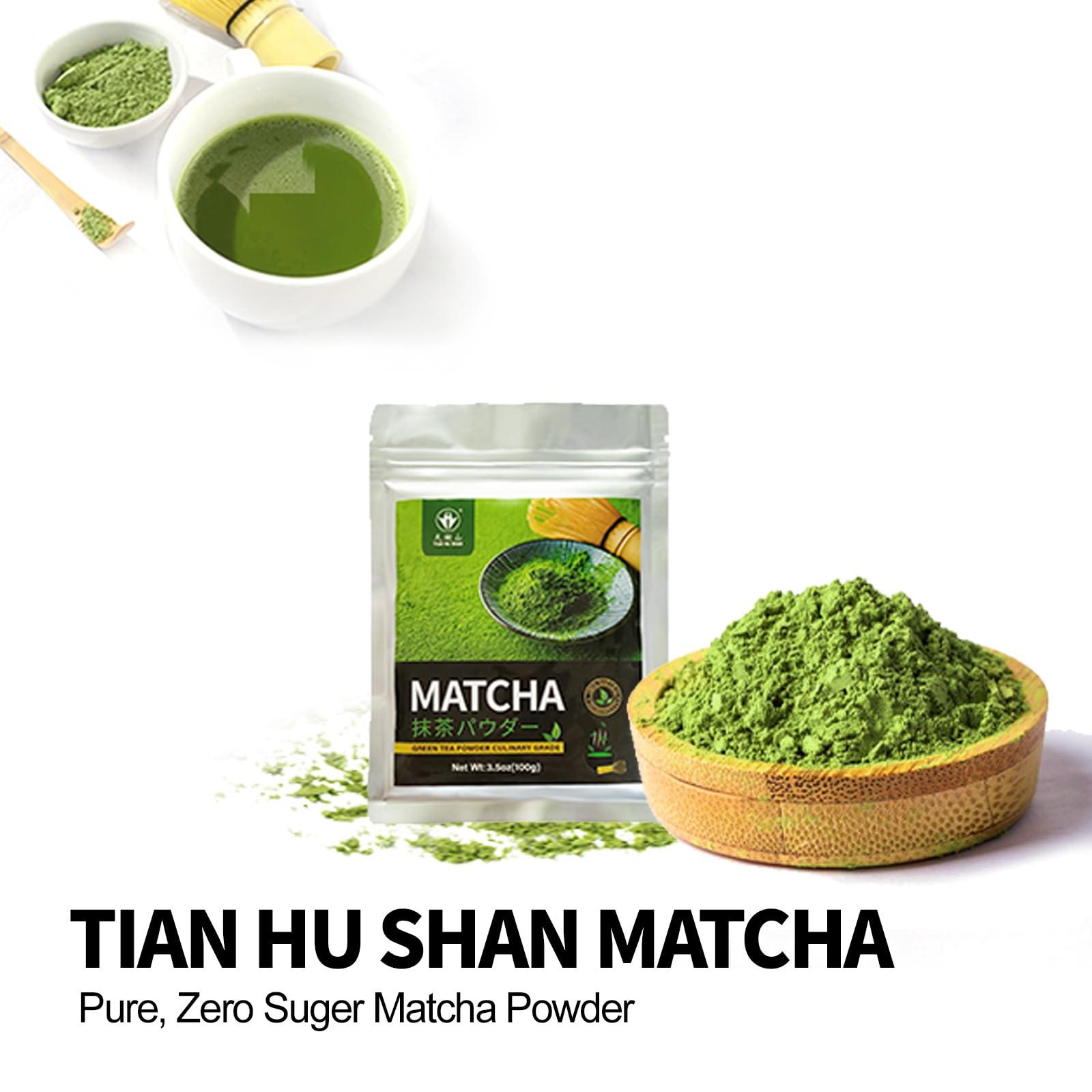Tian Hu Shan TIAN HU SHAN Matcha Green Tea Powder 3.5oz/100g, Pure Matcha Powder Culinary Grade Unsweetened for Lattes, Cooking, Baking, Vegan 100% Natural
