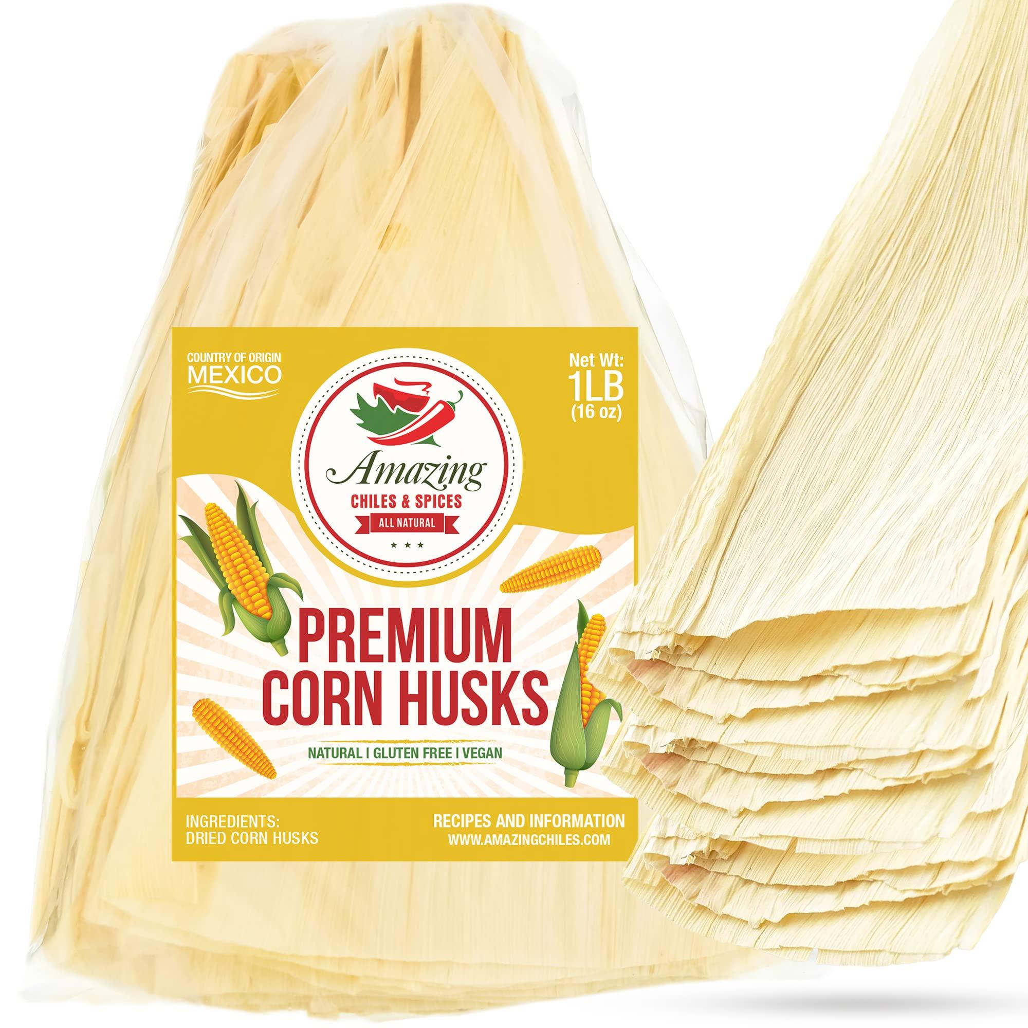 Amazing Chiles & Spices Corn Husks For Tamales 1 LB (16oz) - Natural and Premium Dried Corn Husk Tamale Wrappers | Perfect Hojas Para Tamal for Authentic, Flavorful Tamales | By Amazing Chiles and Spices