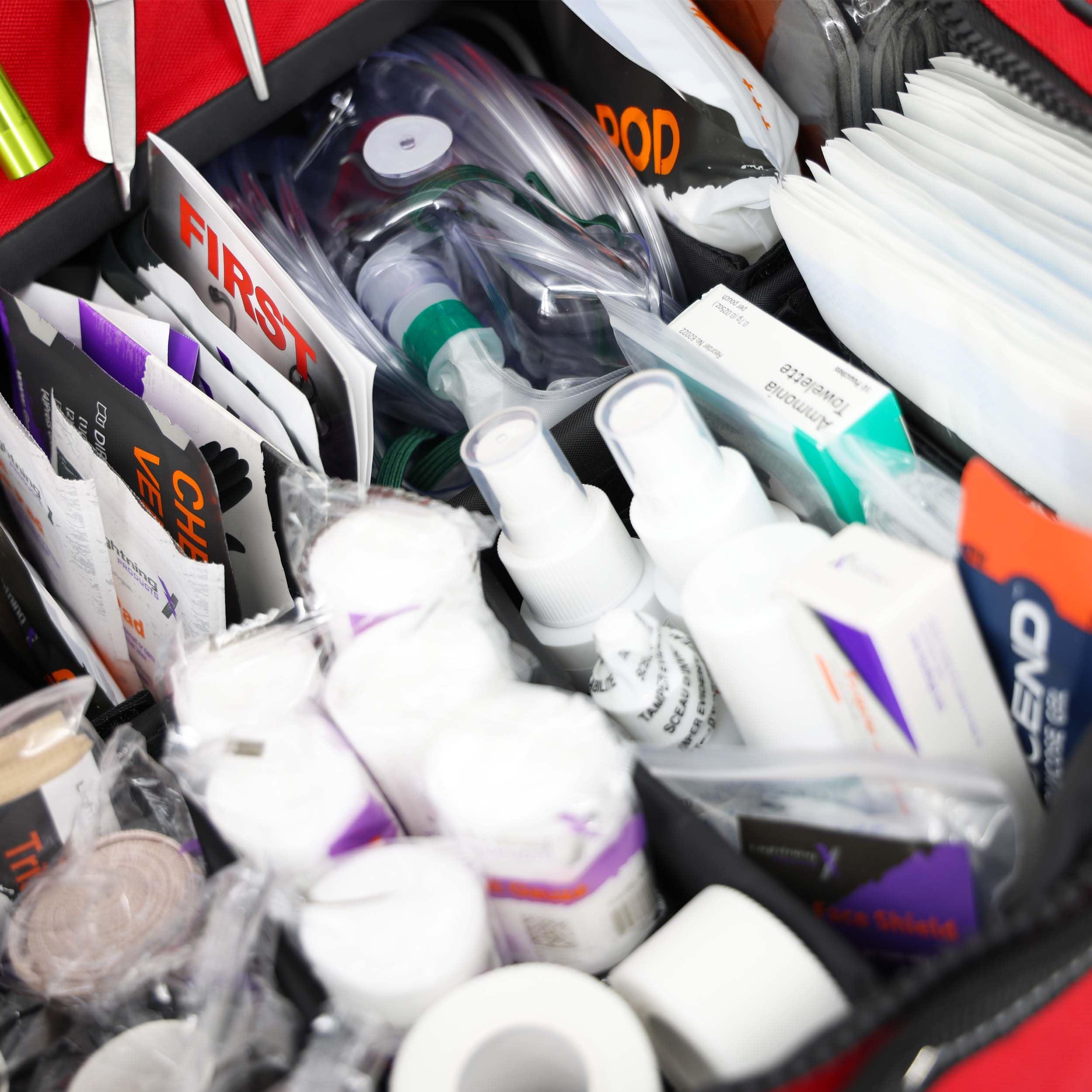 Lightning X Products Lightning X Pre-Stocked EMS/EMT Trauma Kit w/Large First Responder Bag & 256 First Aid Medical Supplies - RED