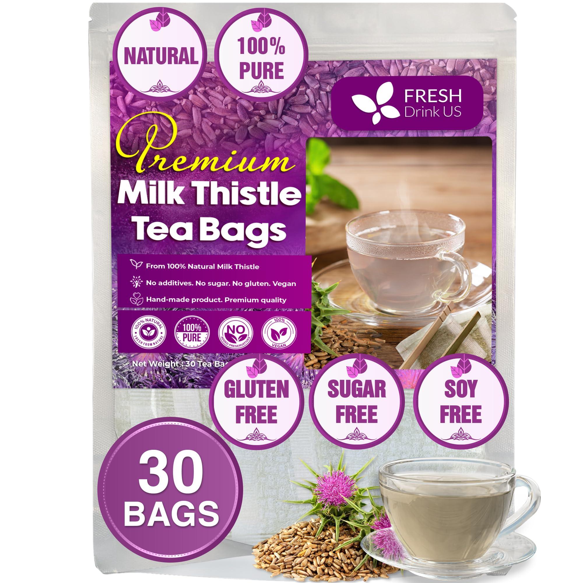 FRESHDRINKUS FreshDrinkUS, Premium 30 Milk Thistle Tea Bags, 100% Natural & Pure from Milk Thistle Seeds. Milk Thistle Seed Herbal Tea. Made with Natural Material Tea Bags. No Sugar, No Caffeine, No Gluten, Vegan.