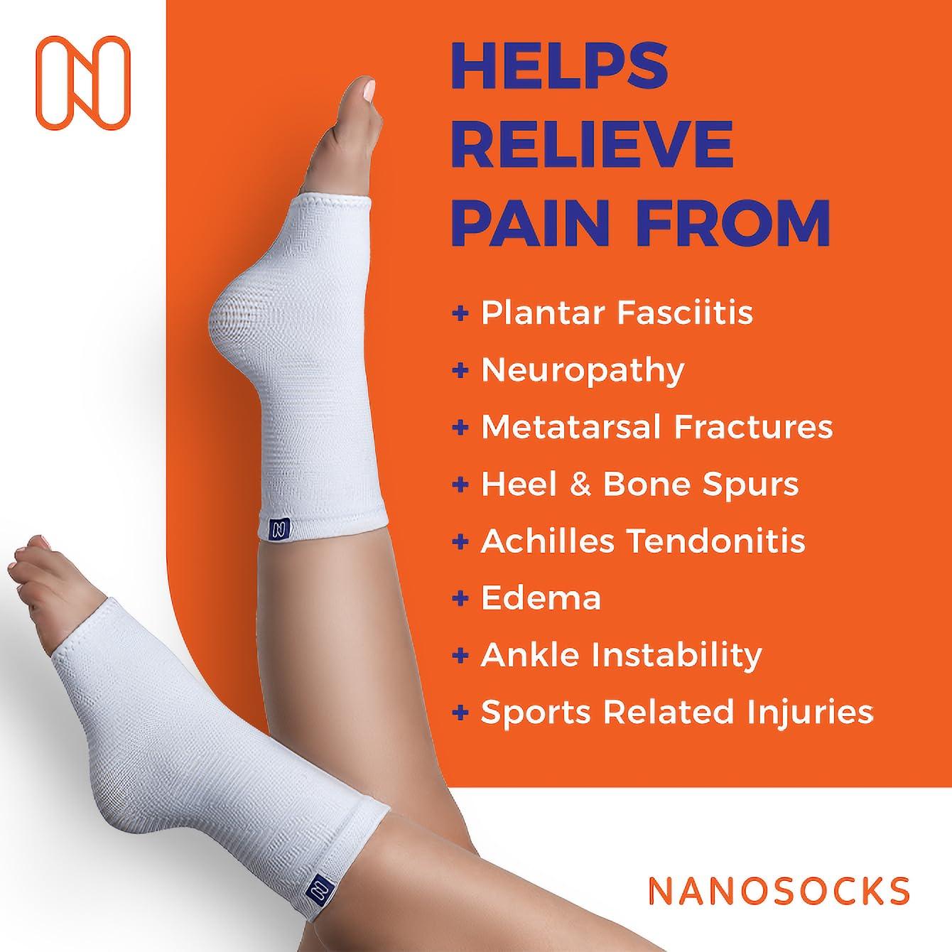 NanoSocks NanoSocks Compression Socks for Women & Men (1 Pair) - BEST Ankle Brace Support Sleeve for Neuropathy, Plantar Fasciitis, Diabetic Foot Nerve Pain Relief - Toeless (Small, White)
