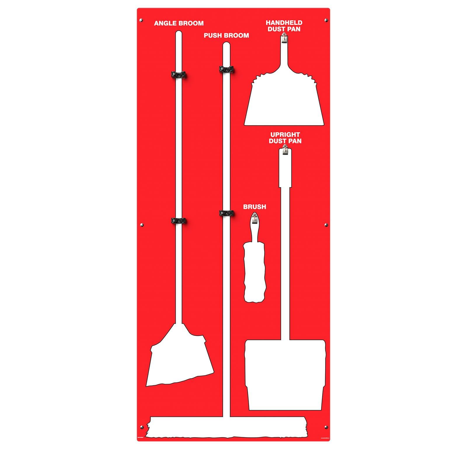 Accuform Clean & Sweep 5S Shadow Board/Wall Mount Broom Holder, 68\" x 30\" Board, 5S Cleaning Station - Board Only, Tools Sold Separately, Made in The USA by AccuformNMC, Red/White, PSB614RDWT