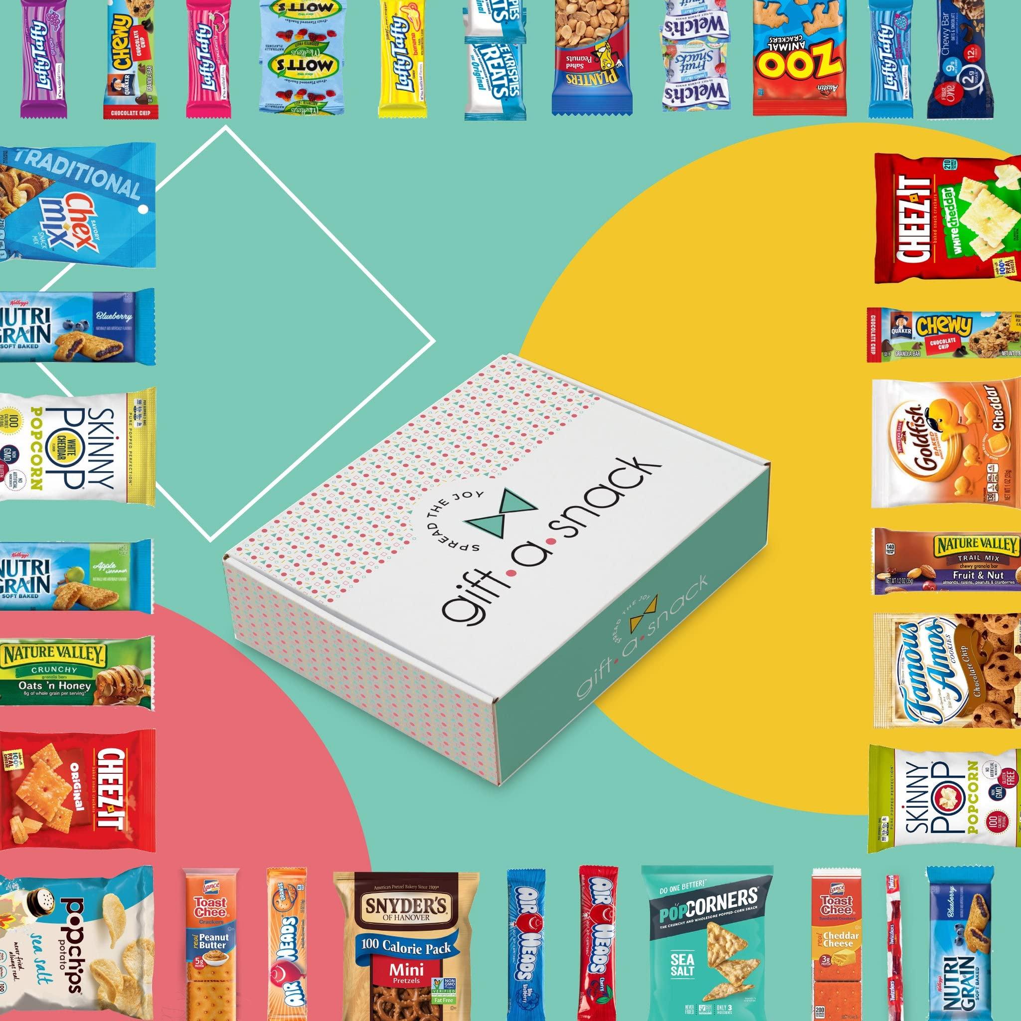 Nut Cravings Gift A Snack - Valentines Healthy Snack Box Care Package + Greeting Card (40 Count) Birthday Treats Gift Basket, Nutritious Granola Breakfast Bars Corporate Gifts