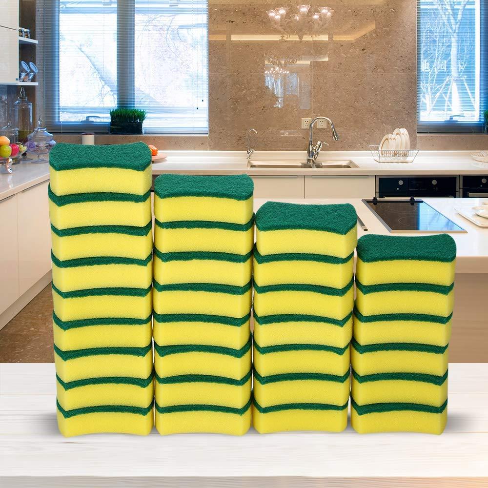 Fauge Fauge 30pcs Multi-purpose Double-faced Sponge Scouring Pads Dish Washing Scrub Sponge Stains Removing Cleaning Scrubber Brush for Kitchen Garage Bathroom