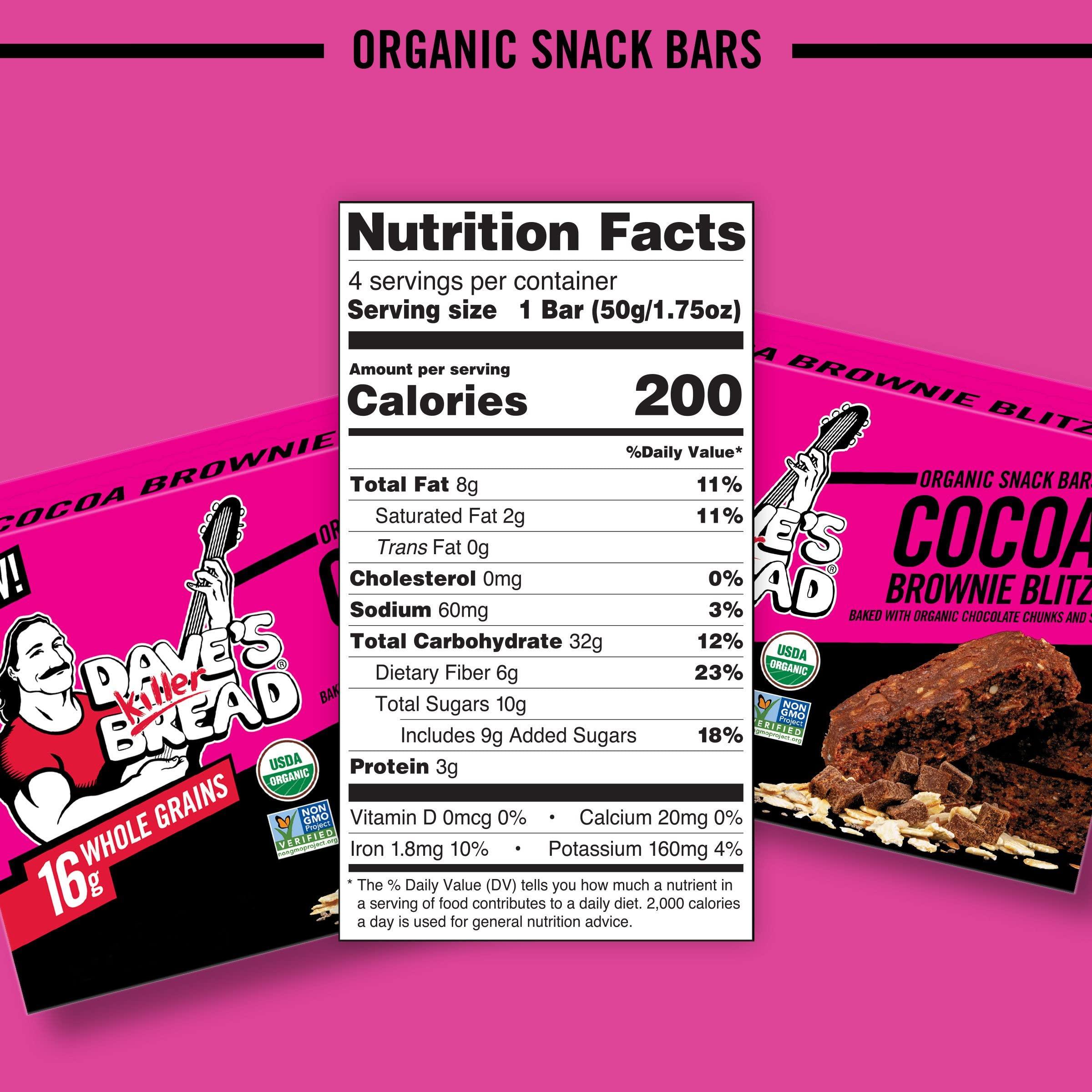 Dave\'s Killer Bread Dave\'s Killer Bread Cocoa Brownie Blitz Organic Snack Bars, 4 Individually Wrapped Snack Bars (Pack of 1)