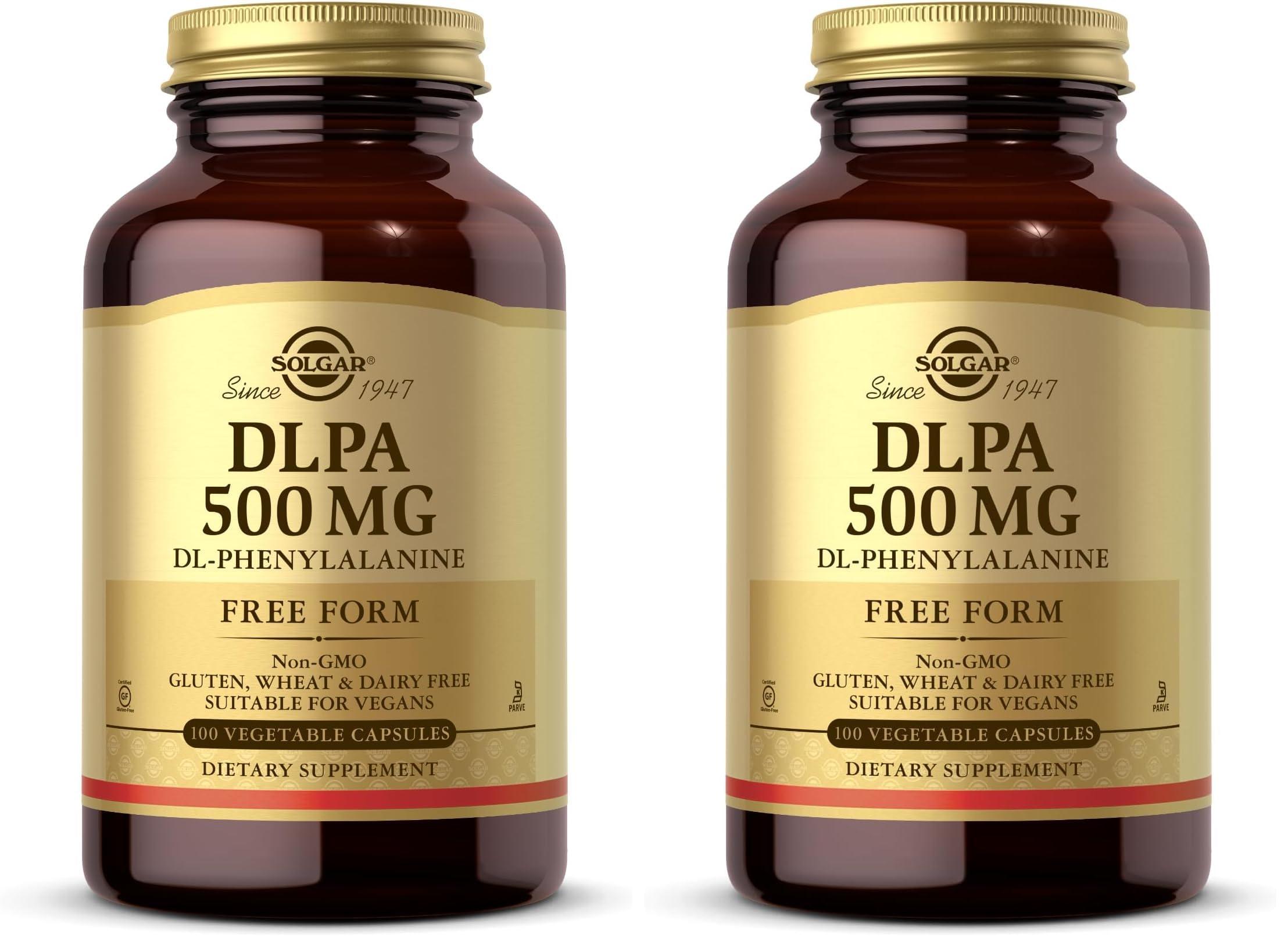 Solgar Solgar DLPA 500 mg, 100 Vegetable Capsules - Free Form DL-Phenylalanine - Supports Central Nervous System - Vegan, Gluten Free, Dairy Free, Kosher - 100 Servings (Pack of 2)