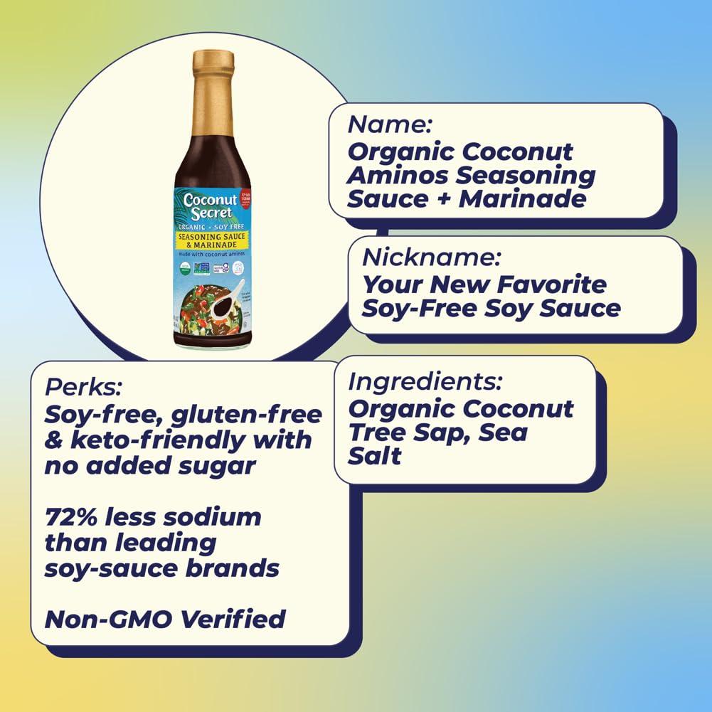 COCONUT SECRET Coconut Secret Coconut Aminos - 8 fl oz - Low Sodium Soy Sauce Alternative, Low-Glycemic - Organic, Vegan, Non-GMO, Gluten-Free, Kosher - Keto, Paleo, Whole 30 - 48 Servings