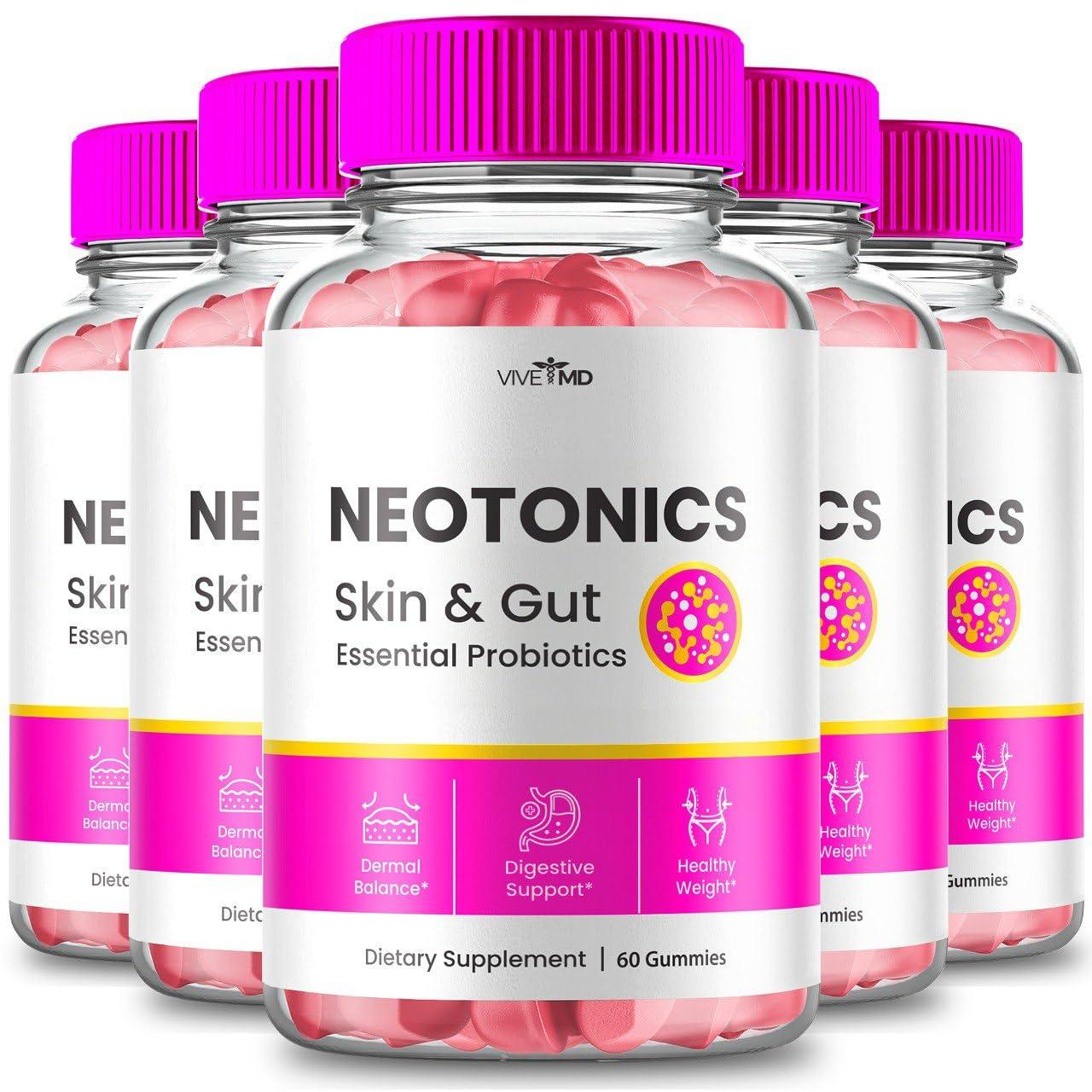 VIVE MD VIVE MD Neotonics Skin and Gut Gummies, Neotonics Skin & Gut, Neotonics Gummies, Neotonics Skin and Gut Gummies Reviews, Maximum Strength Probiotic Supplement for Clear Skin Gummies (5 Pack)