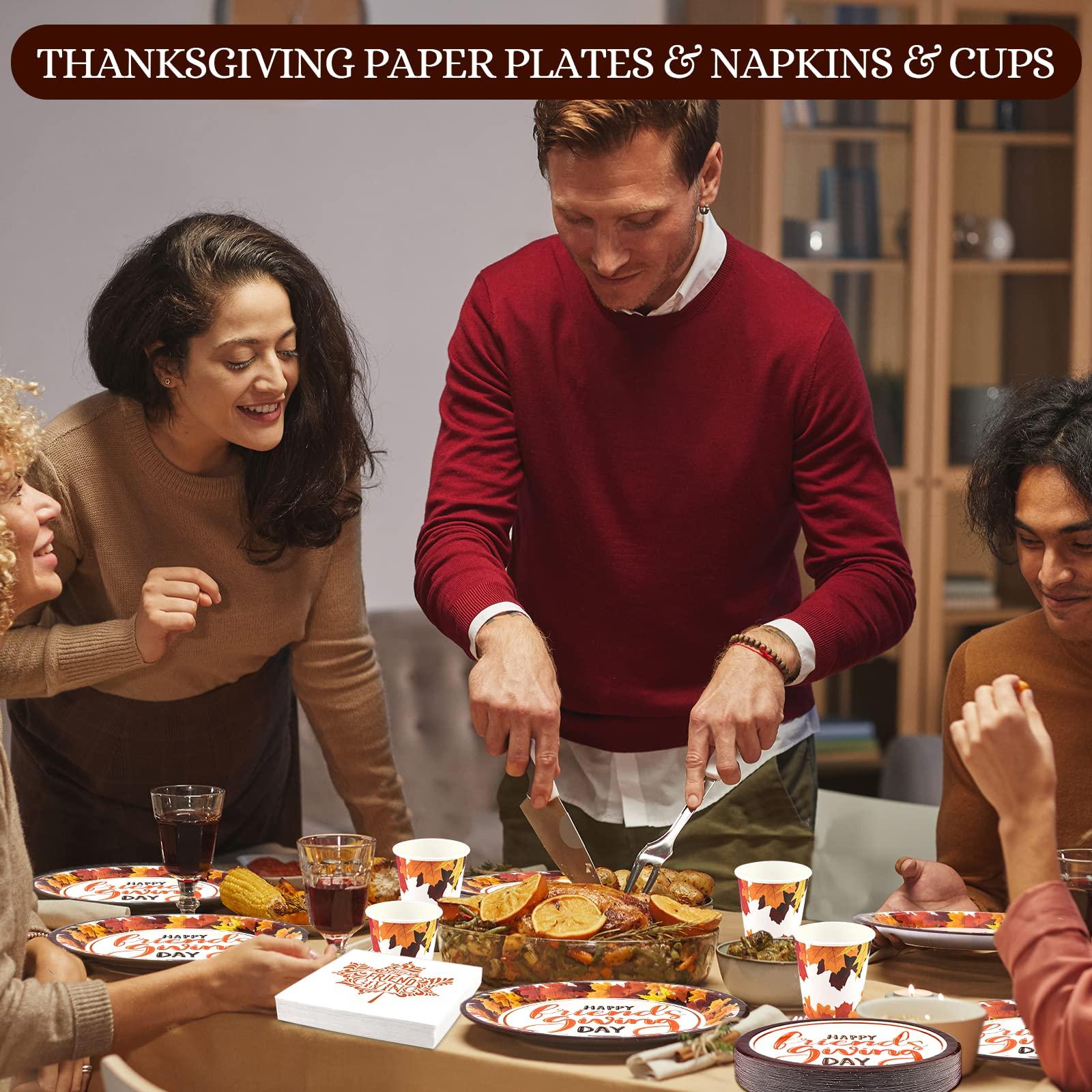 EPHYO 200 Friendsgiving Plates and Napkins Cups Serve 50, Happy Friendsgiving Decorations Party Supplies Thanksgiving Fall Leaves Autumn Disposable Paper Plates Luncheon Napkins Beverage Cups Dinnerware