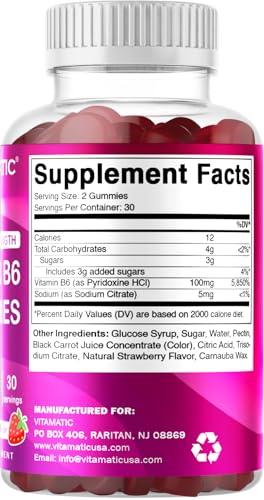 Vitamatic Vitamatic 2 Packs Vitamin B6 100mg - Strawberry Flavor - 60 Pectin Based Gummies - Supports Nervous System