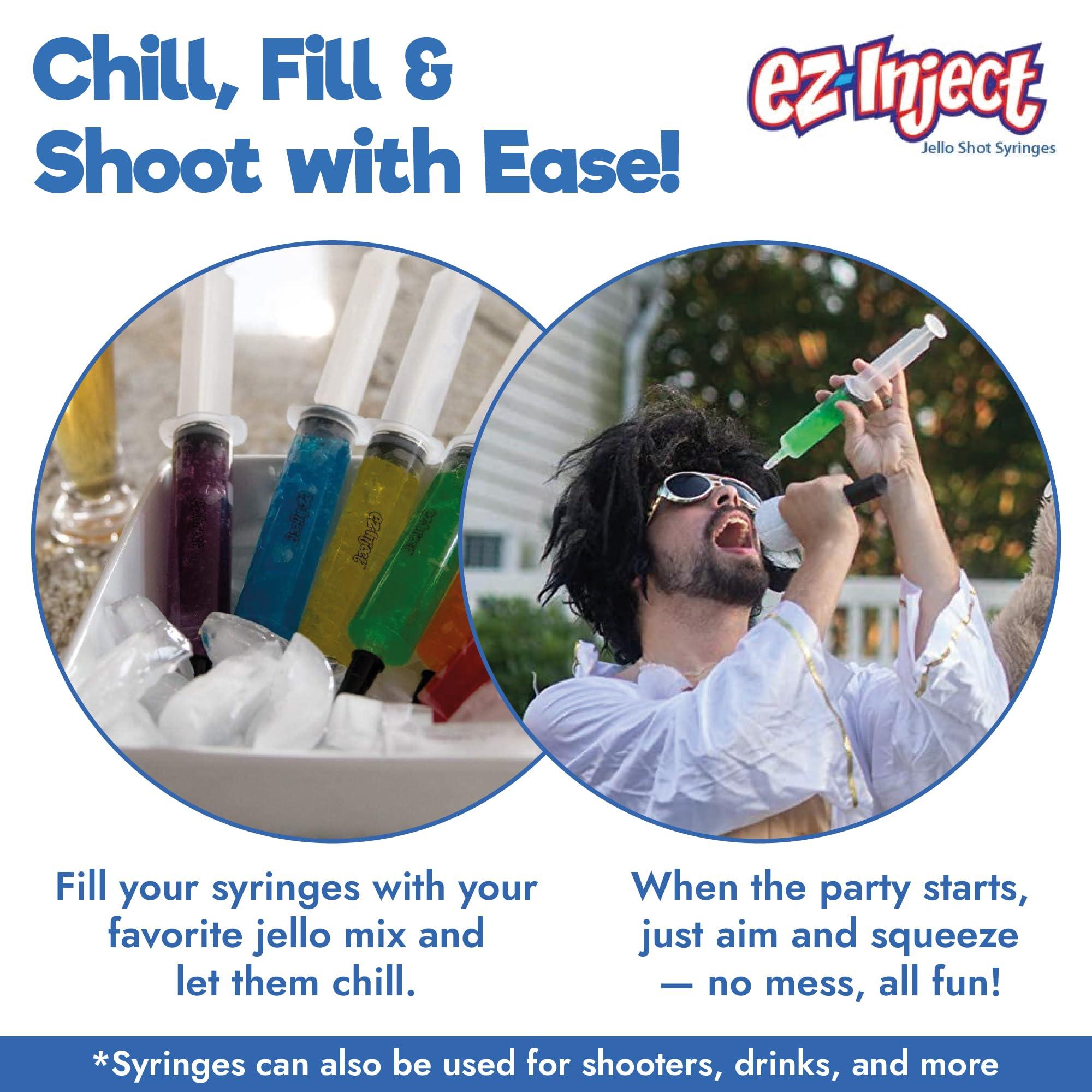 EZ-Inject EZ-Inject 25 Pack Plastic Syringes for Jello Shots 1.5oz - 100% Safe and Reusable Jello Shot Syringes with Caps - Medium Syringe Shots Holiday and Halloween Party Supplies for Adults