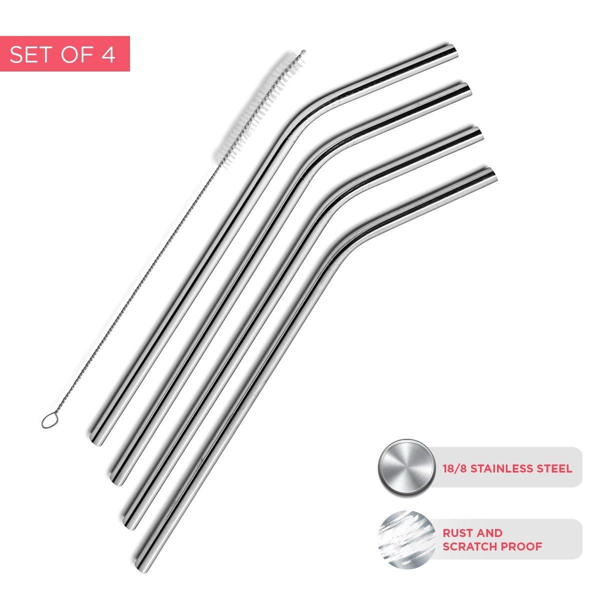 SIPWELL SipWell Stainless Steel Drinking Straws Set of 4, Curved metal Straws reusable for 20 0z Tumbler, | Fits all Yeti SIC Simple Modern Tumblers, Cleaning Brush Included.